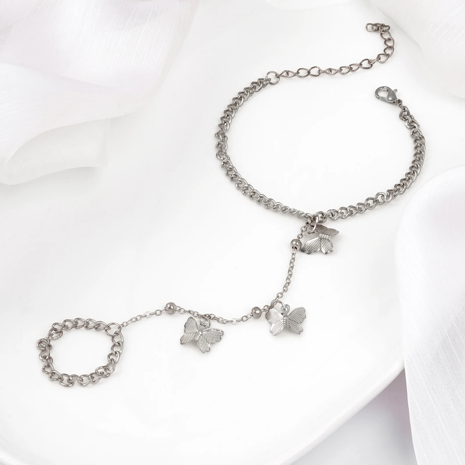 Bewitched Sabrina Butterfly Charm Silver Hand chain Bracelet - Image 2