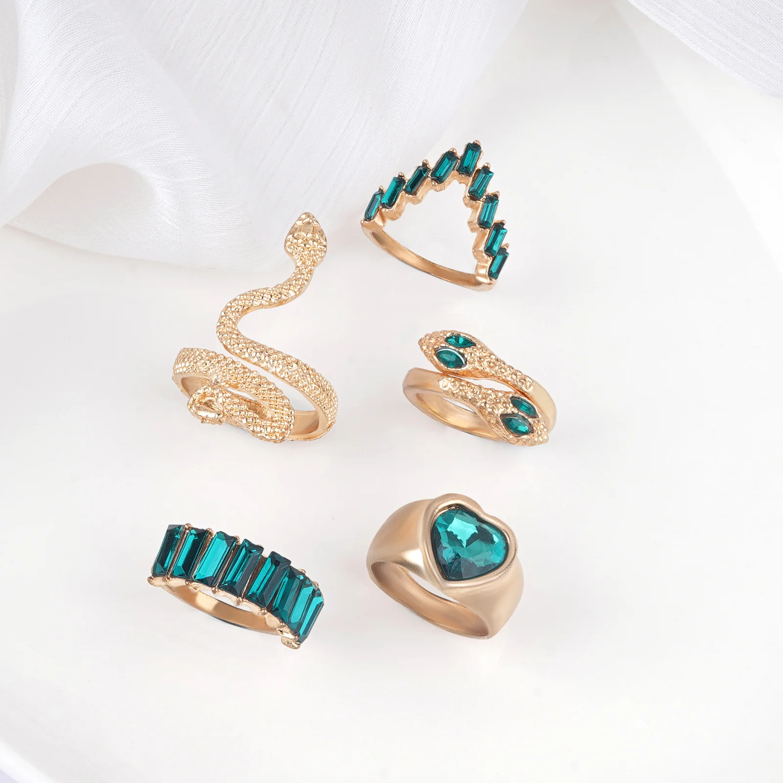 Bewitched Shezine Emerald Green And Gold Snake Ring Stack - Image 5