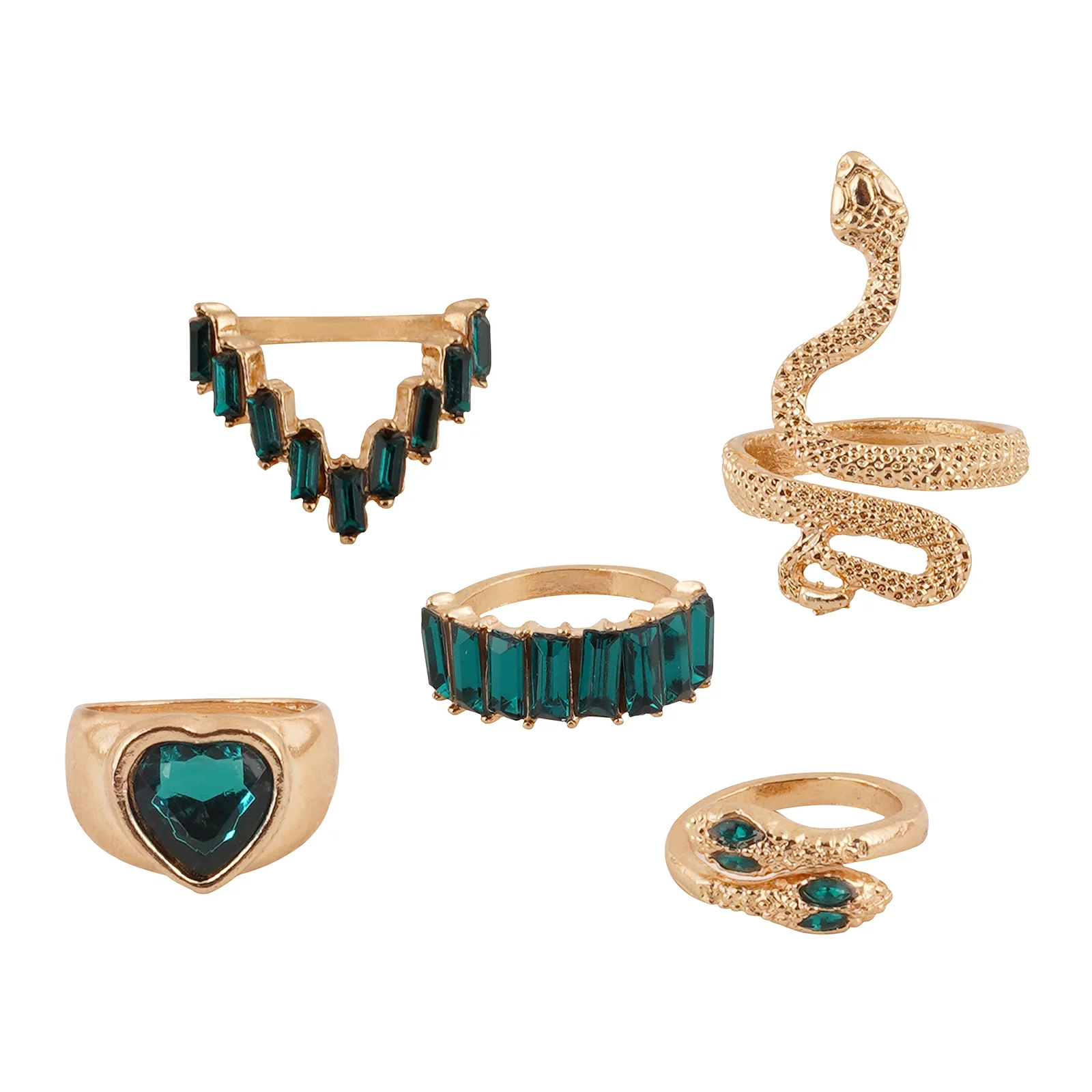 Bewitched Shezine Emerald Green And Gold Snake Ring Stack - Image 6