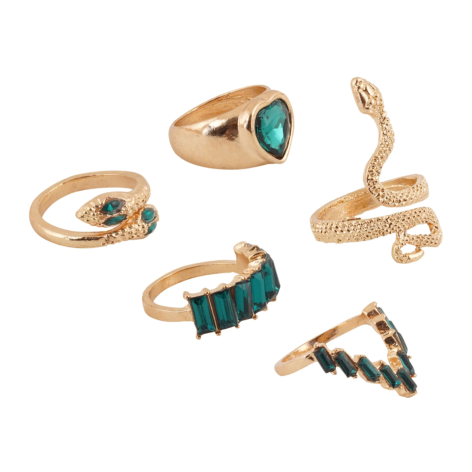 Bewitched Shezine Emerald Green And Gold Snake Ring Stack - Image 7