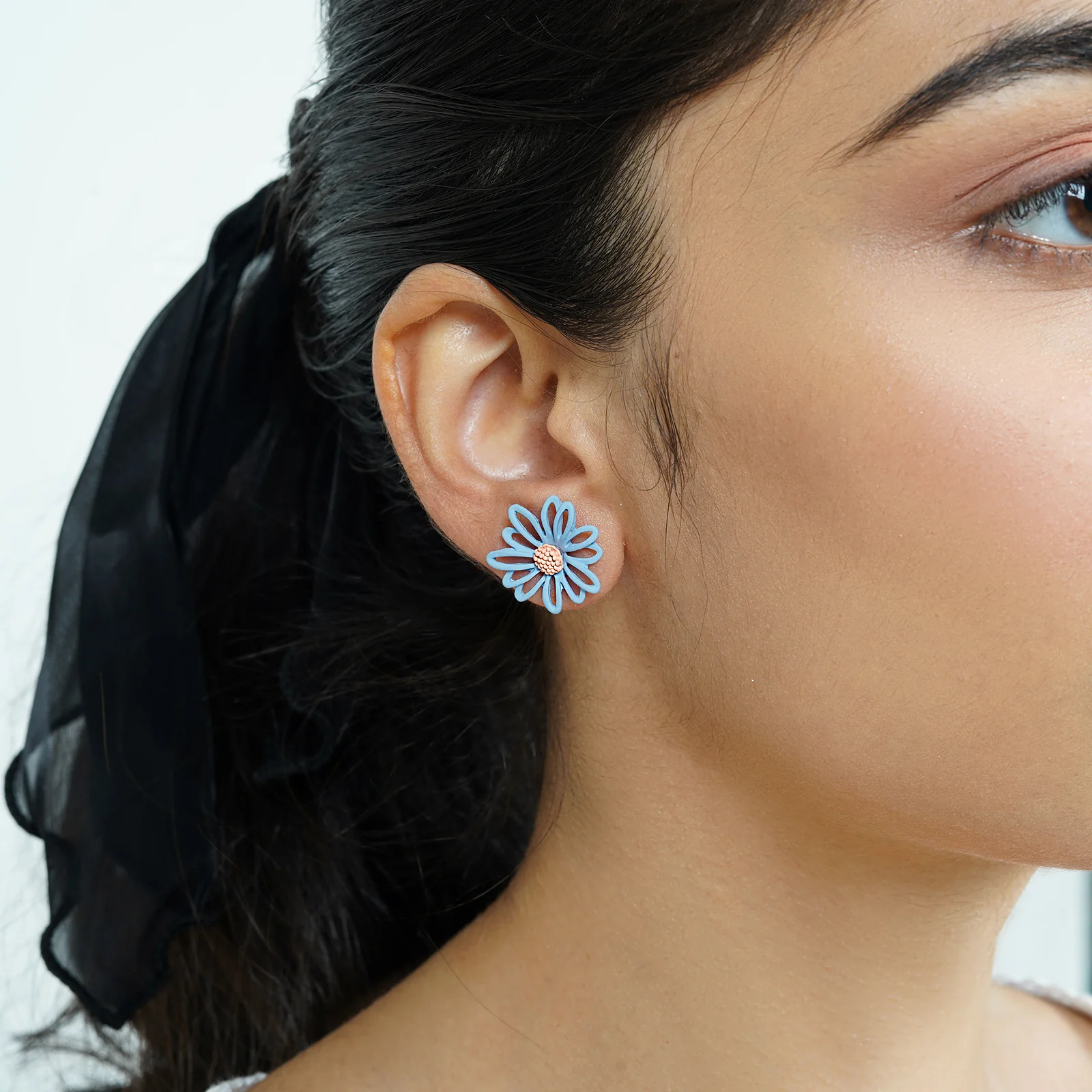 Bewitched Statement Multi-Pattern Blue And Orange  Floral Earrings - Image 2