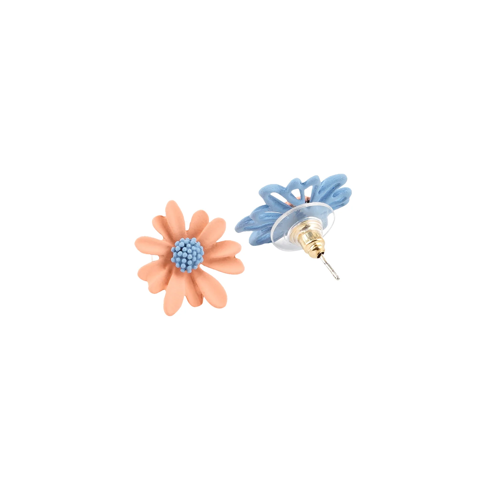 Bewitched Statement Multi-Pattern Blue And Orange  Floral Earrings - Image 6