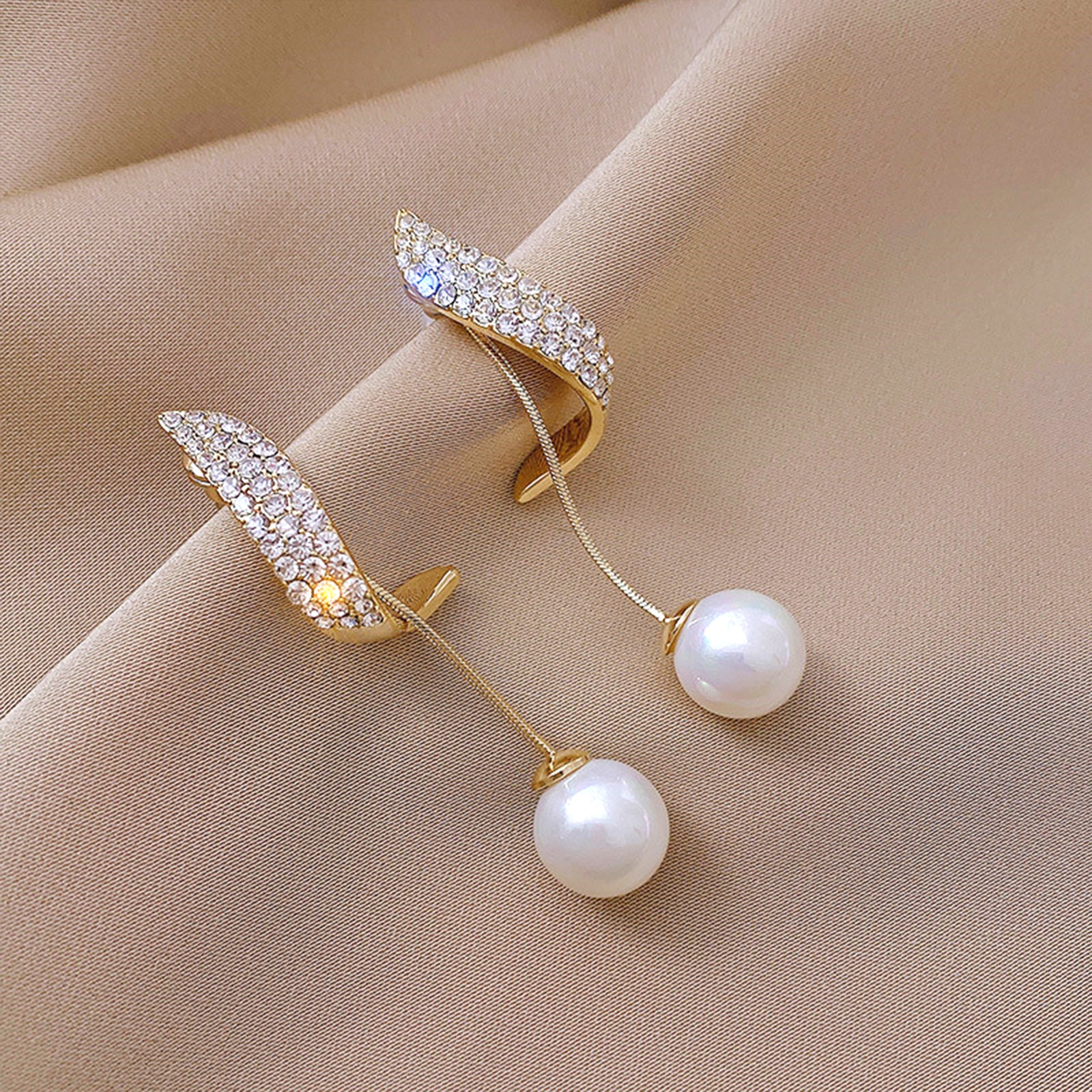 Bewitched Vinci Pearl And Rhinestone Drop Gold Studs - Image 2