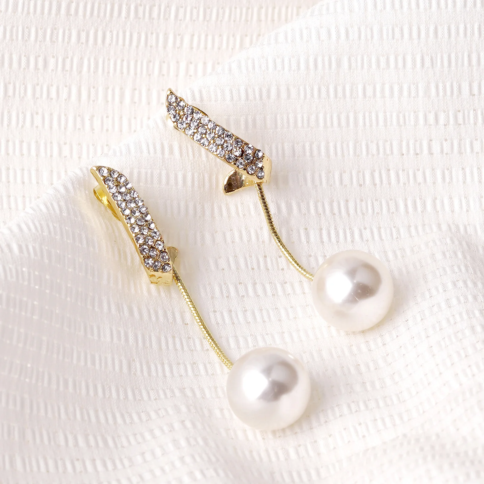 Bewitched Vinci Pearl And Rhinestone Drop Gold Studs - Image 3