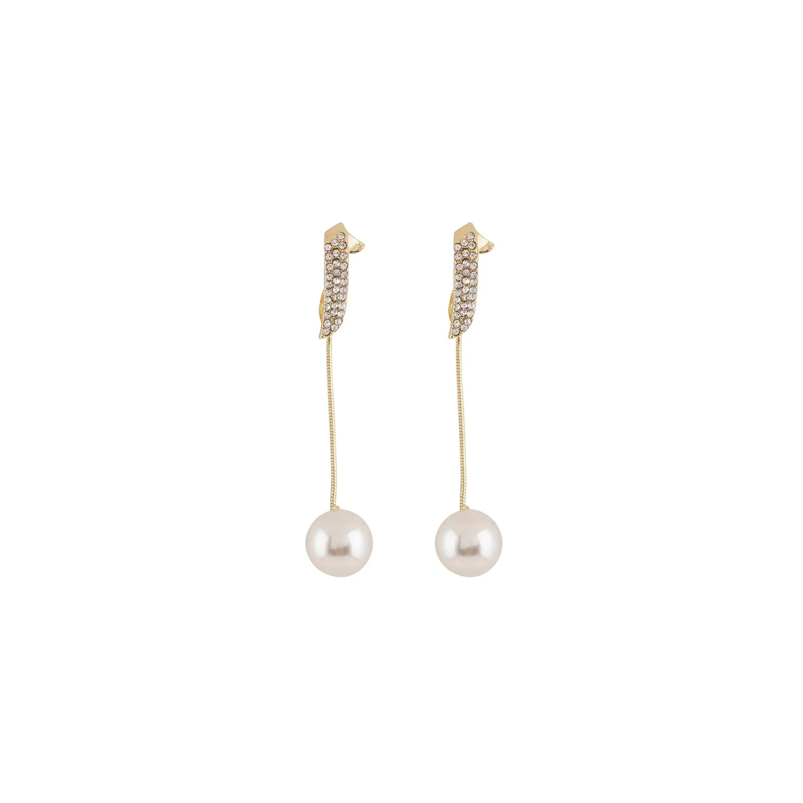 Bewitched Vinci Pearl And Rhinestone Drop Gold Studs - Image 4
