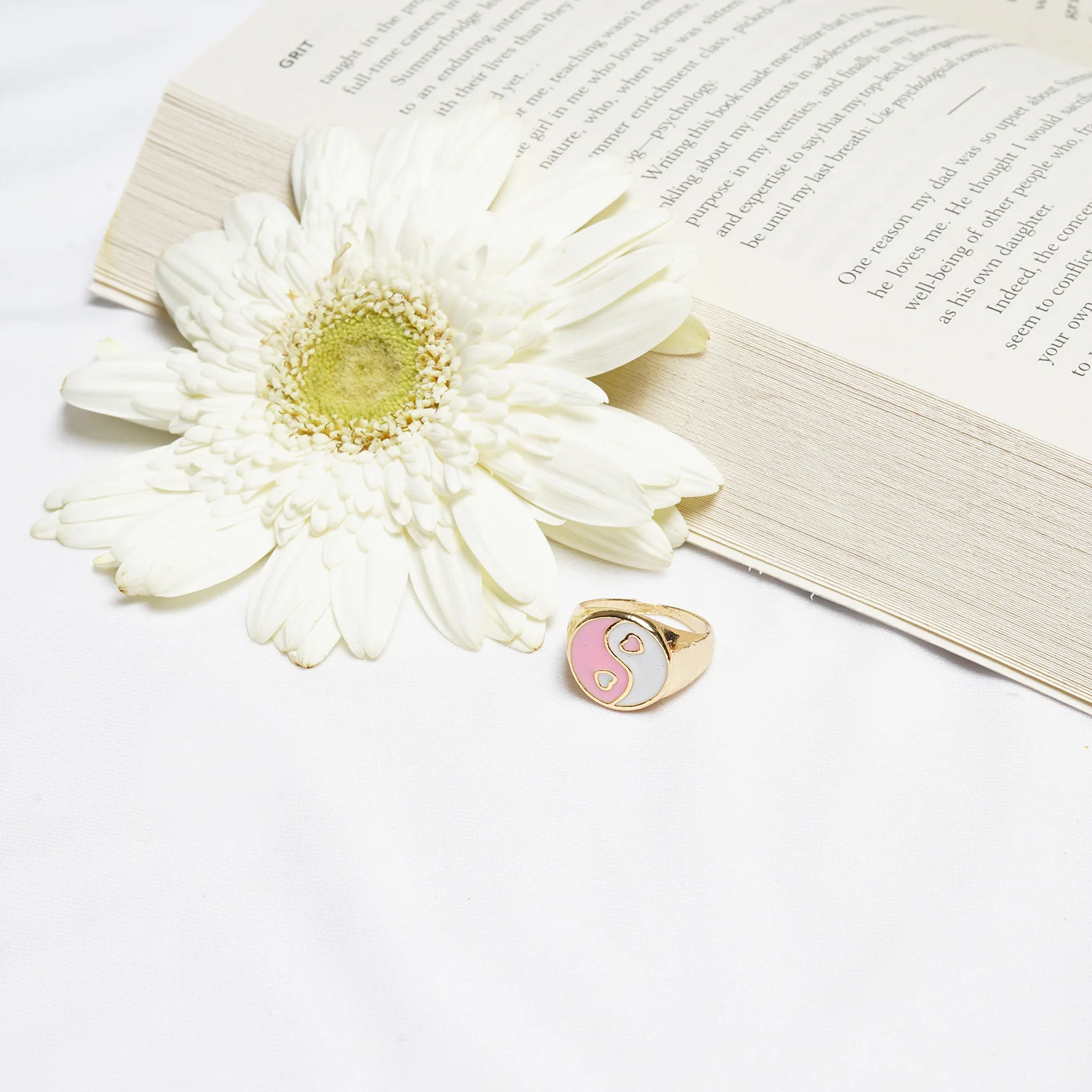 Bewitched Yin And Yang Pink And White Signet Ring - Image 2