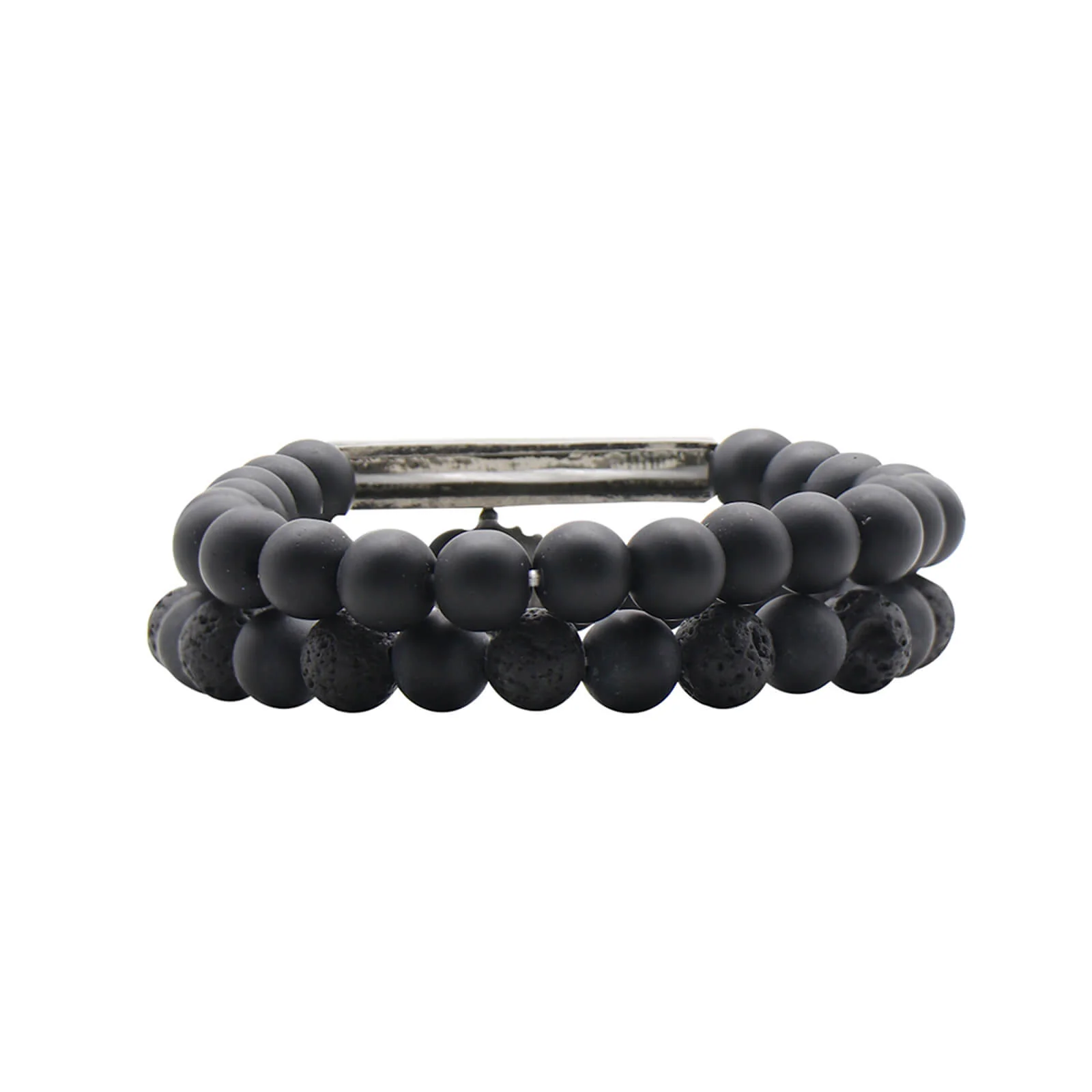 Noah Black Beaded Rhinestone Set of 2 Men's Bracelets - Image 3