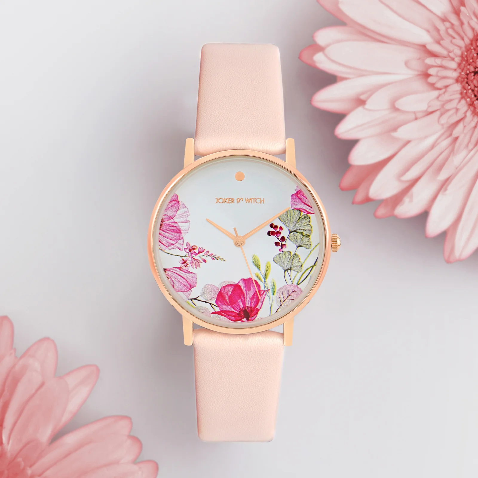 Printed Bloom In White Medium Dial Pink PU Strap Women's Watch - Image 3