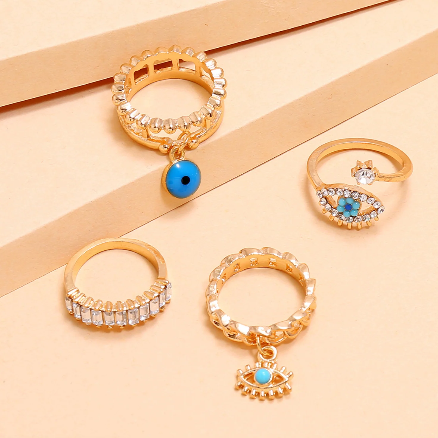Blue Eye Gold Set of 4 Rings - Image 2