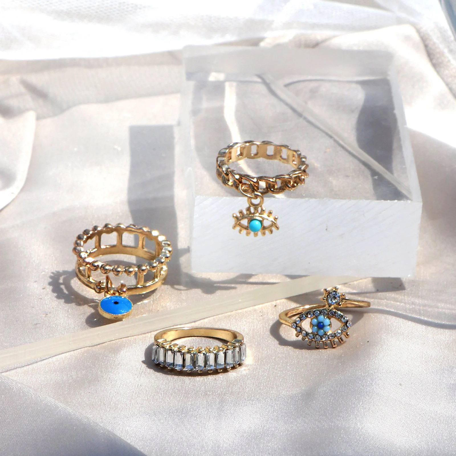 Blue Eye Gold Set of 4 Rings - Image 3