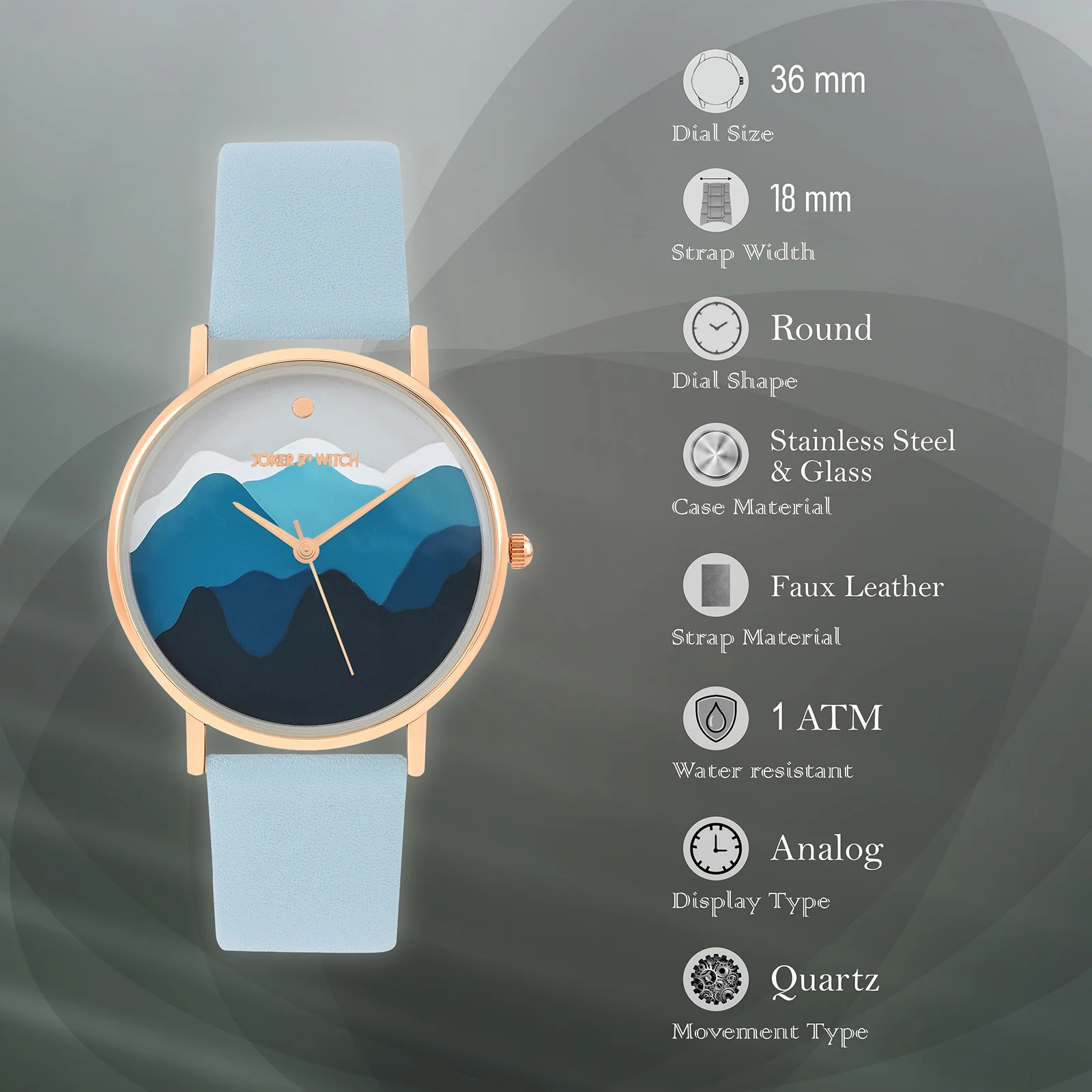 Printed Blue Valley Medium Dial PU Strap Women's Watch - Image 7