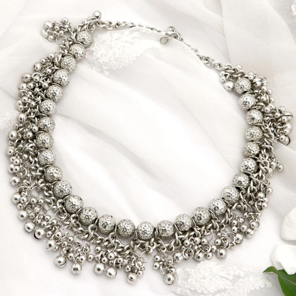 Bodhi  Silver Oxidized Gungroo Necklace - Image 2