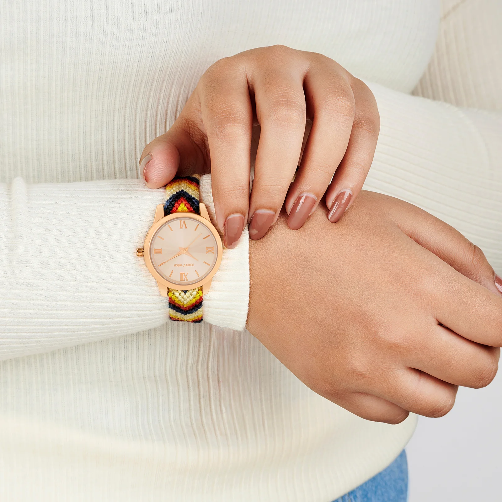 Boho Breeze Rose Gold Medium Dial Tribal Color Macrame Strap Women's Watch - Image 2