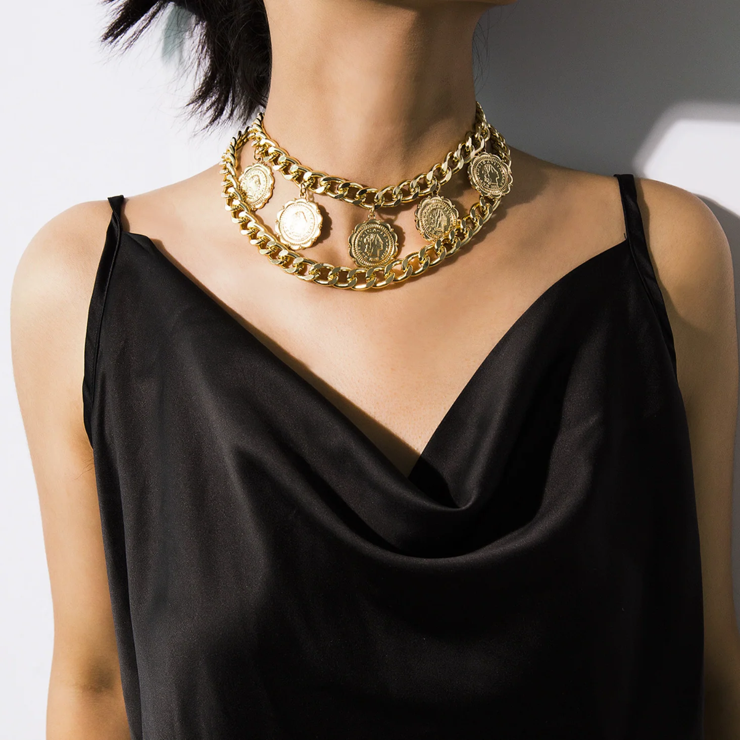 Bold Medallion Gold Layered Necklace - Image 2