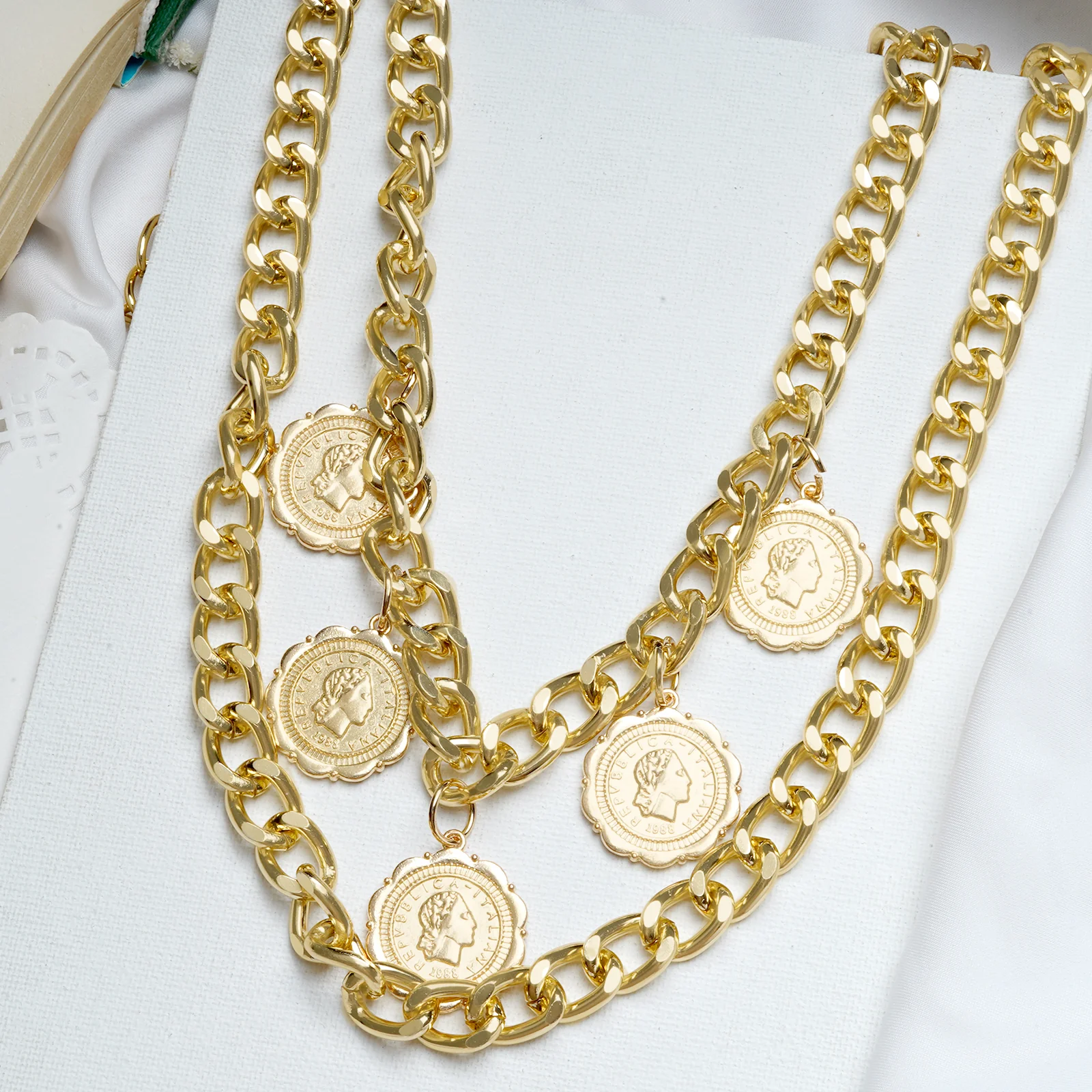 Bold Medallion Gold Layered Necklace - Image 3