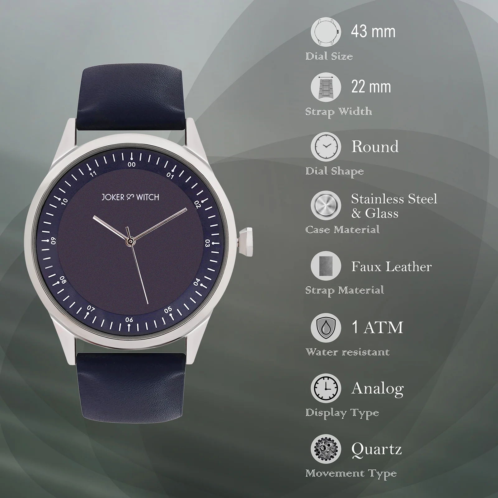 Bosco Blue Large Dial PU Strap Men's Watch - Image 7