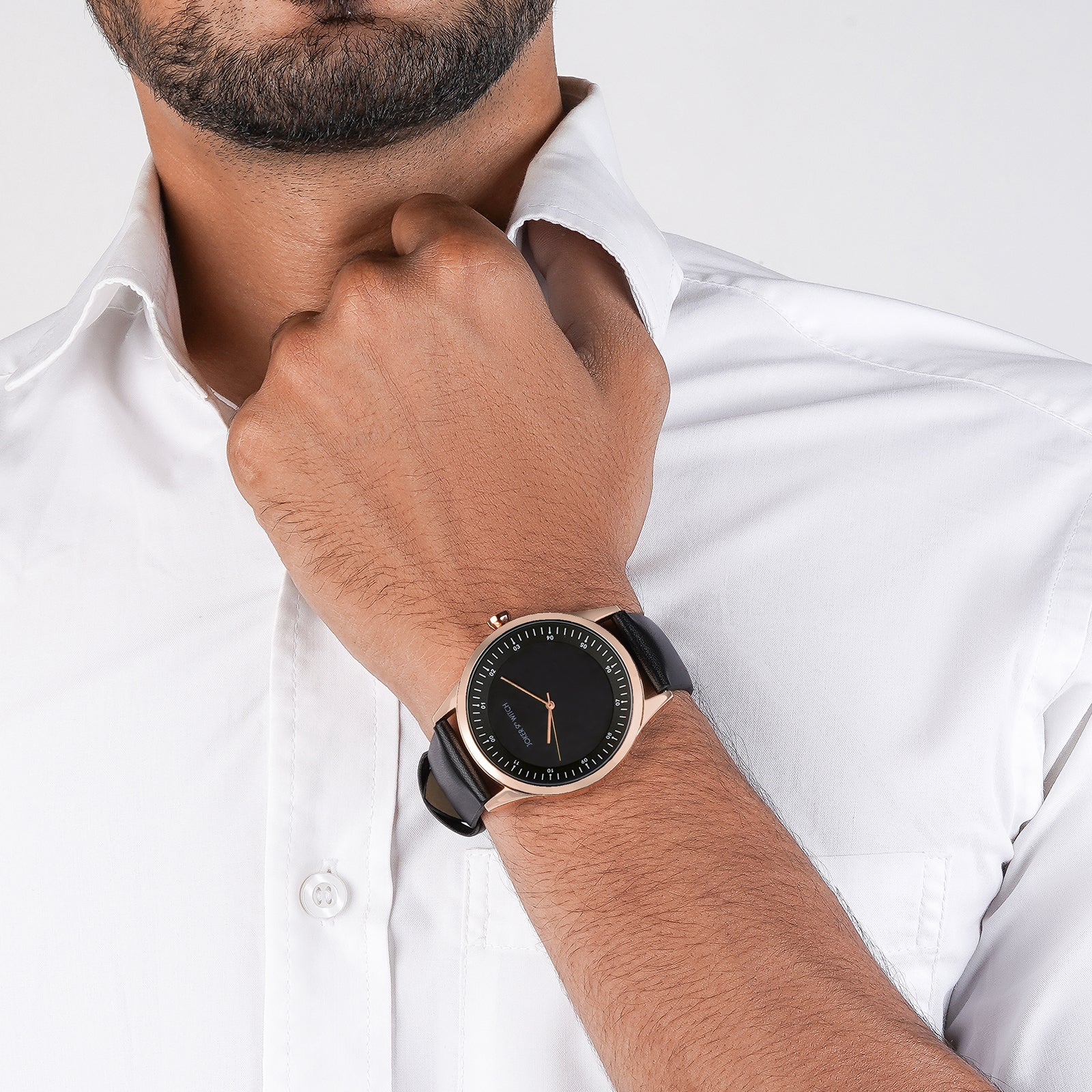 Bosco Rose Gold Black Large Dial PU Strap Men's Watch - Image 4