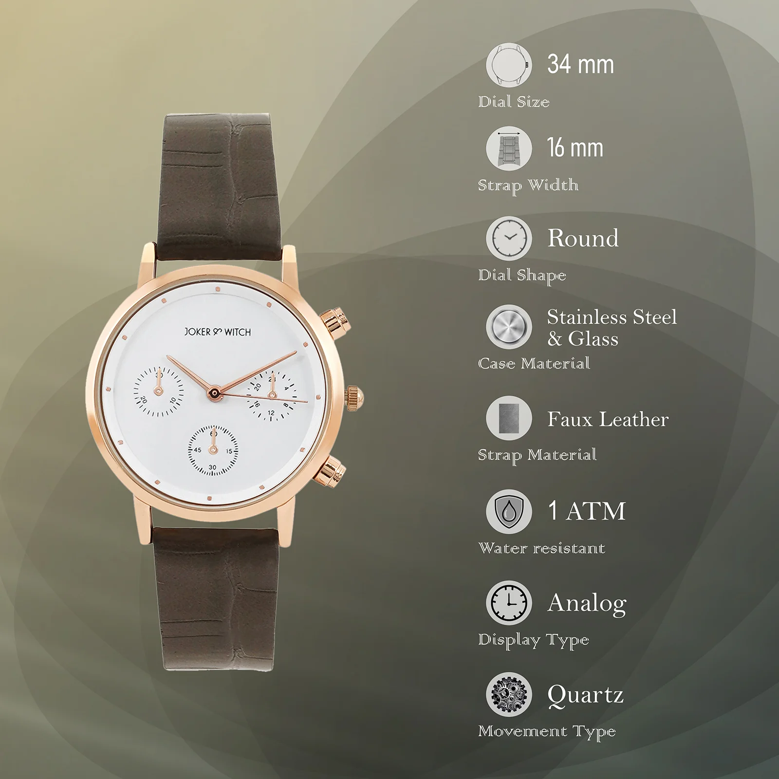 Boston White Medium Dial Brown PU Strap Women's Watch - Image 7