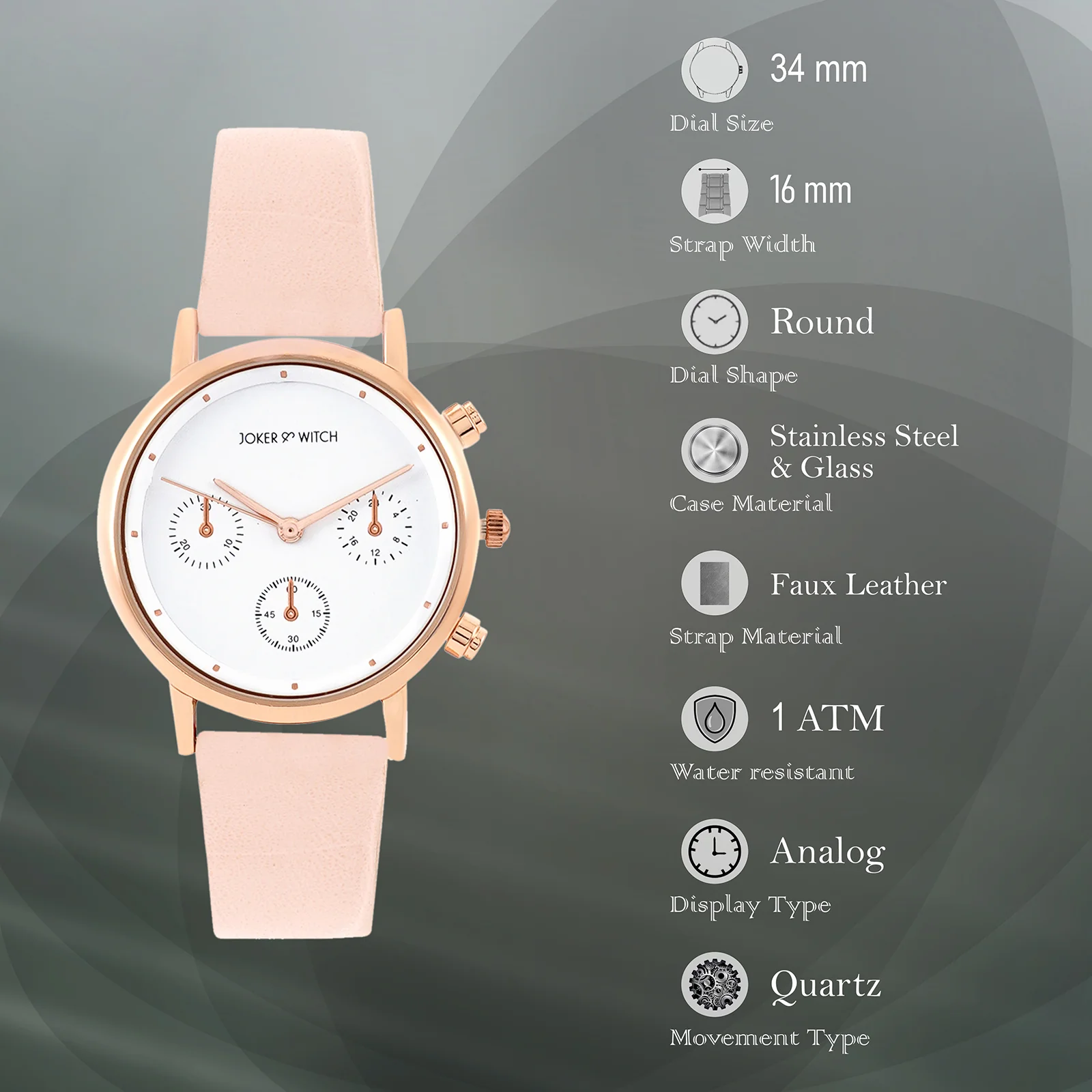 Boston White Medium Dial Pink PU Strap Women's Watch - Image 7