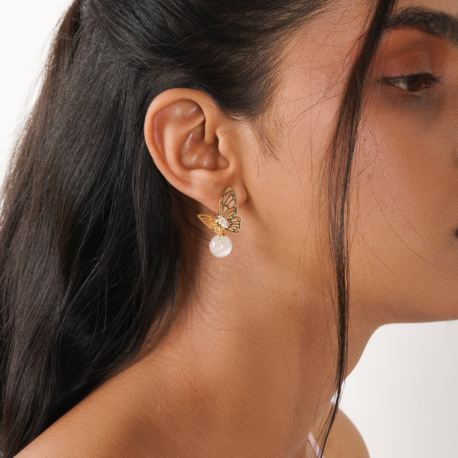 Butterfly Pearl Drop Earrings - Image 2