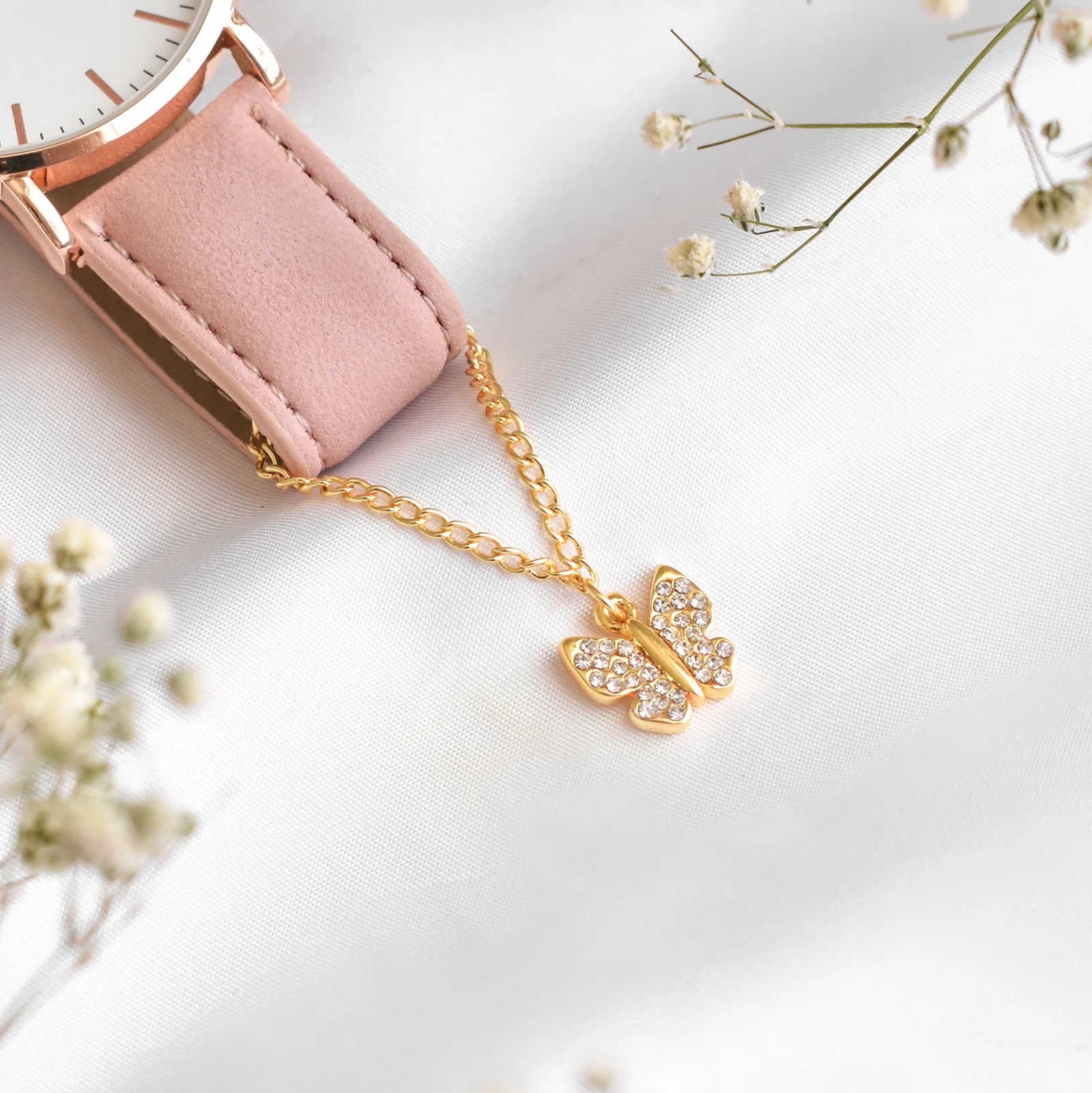Butterfly Rhinestone Gold Watch Charm - Image 2