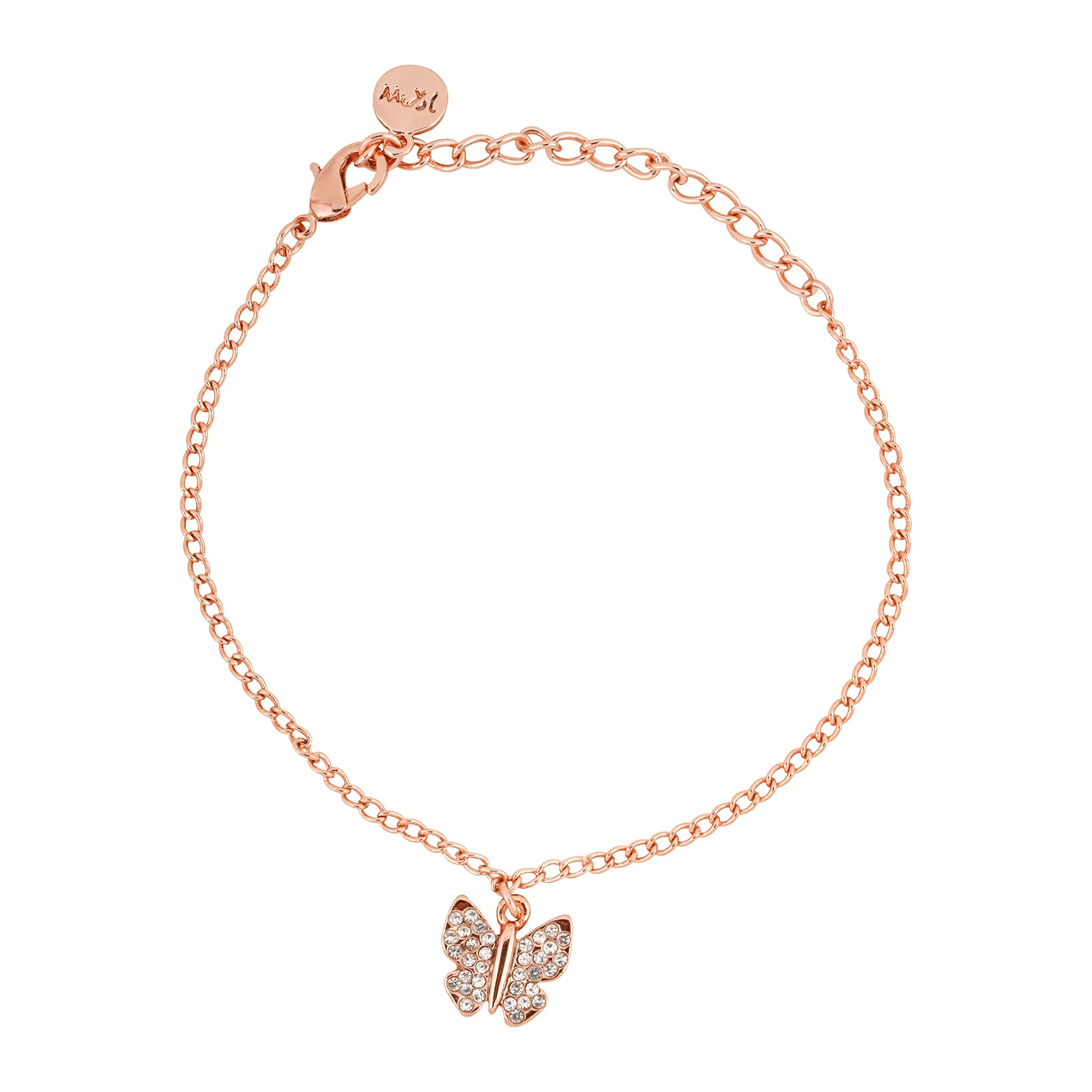 Butterfly Rhinestone Rose Gold Bracelet Charm - Image 3