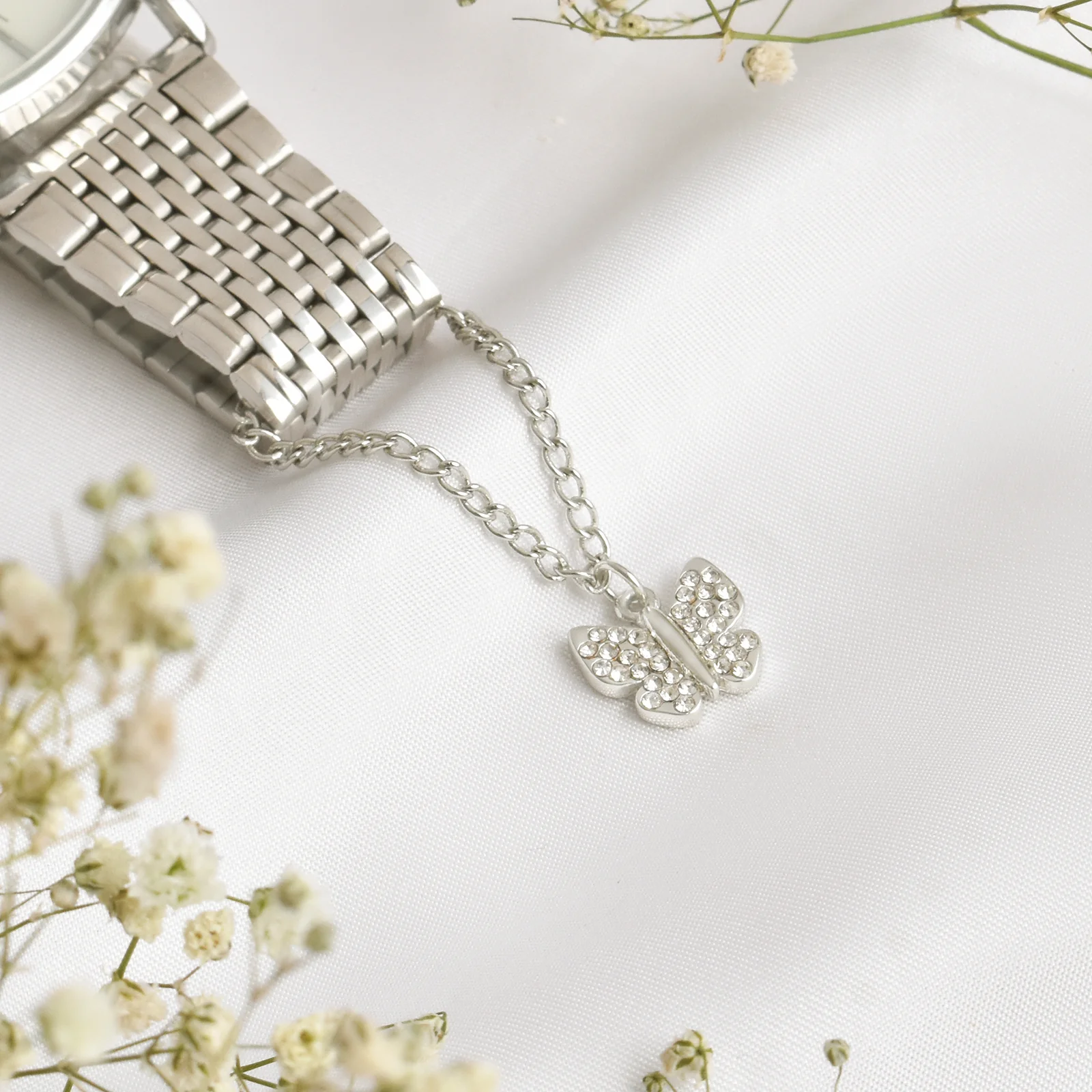 Butterfly Rhinestone Silver Watch Charm - Image 2