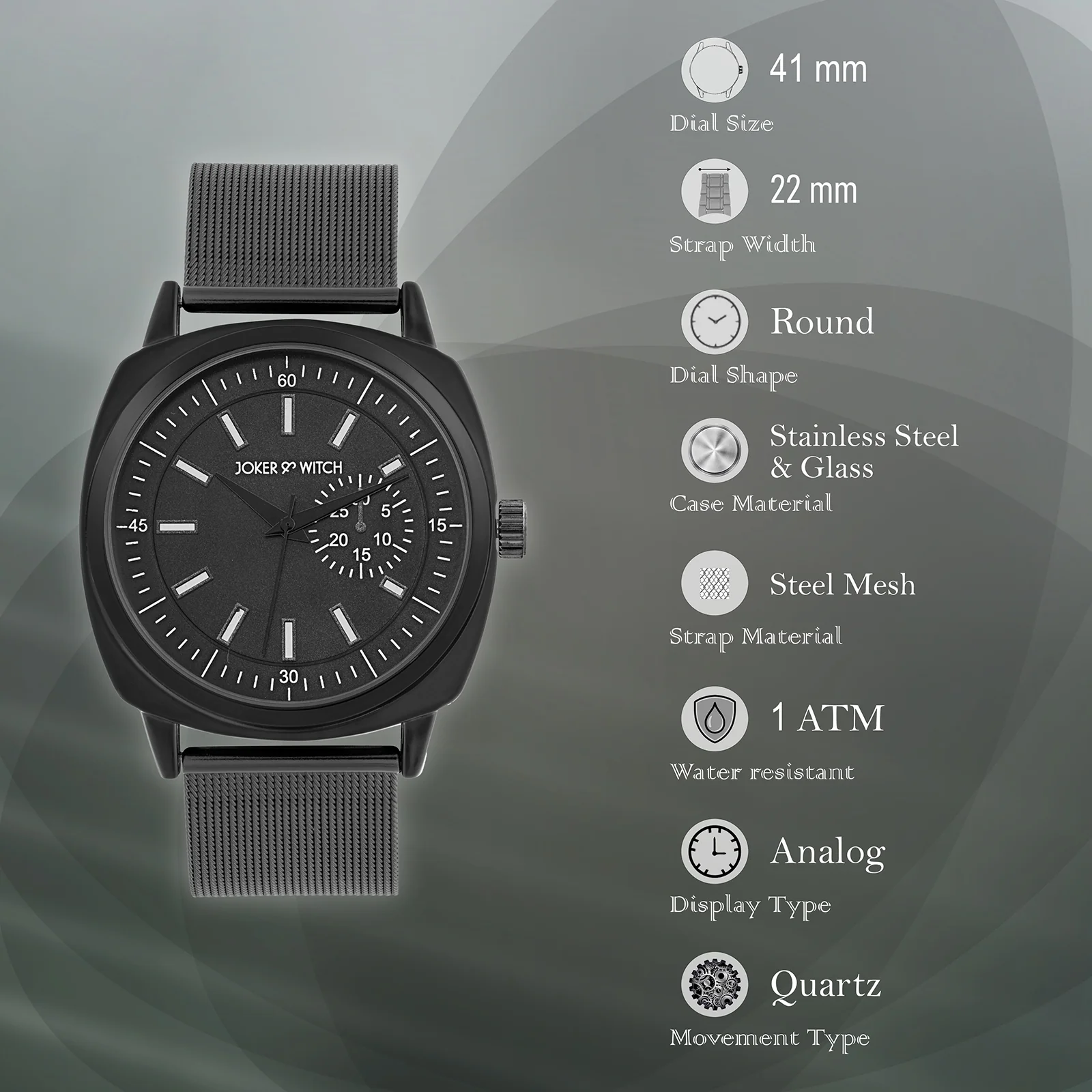 Cadenza Black Large Dial Mesh Strap Men's Watch - Image 7