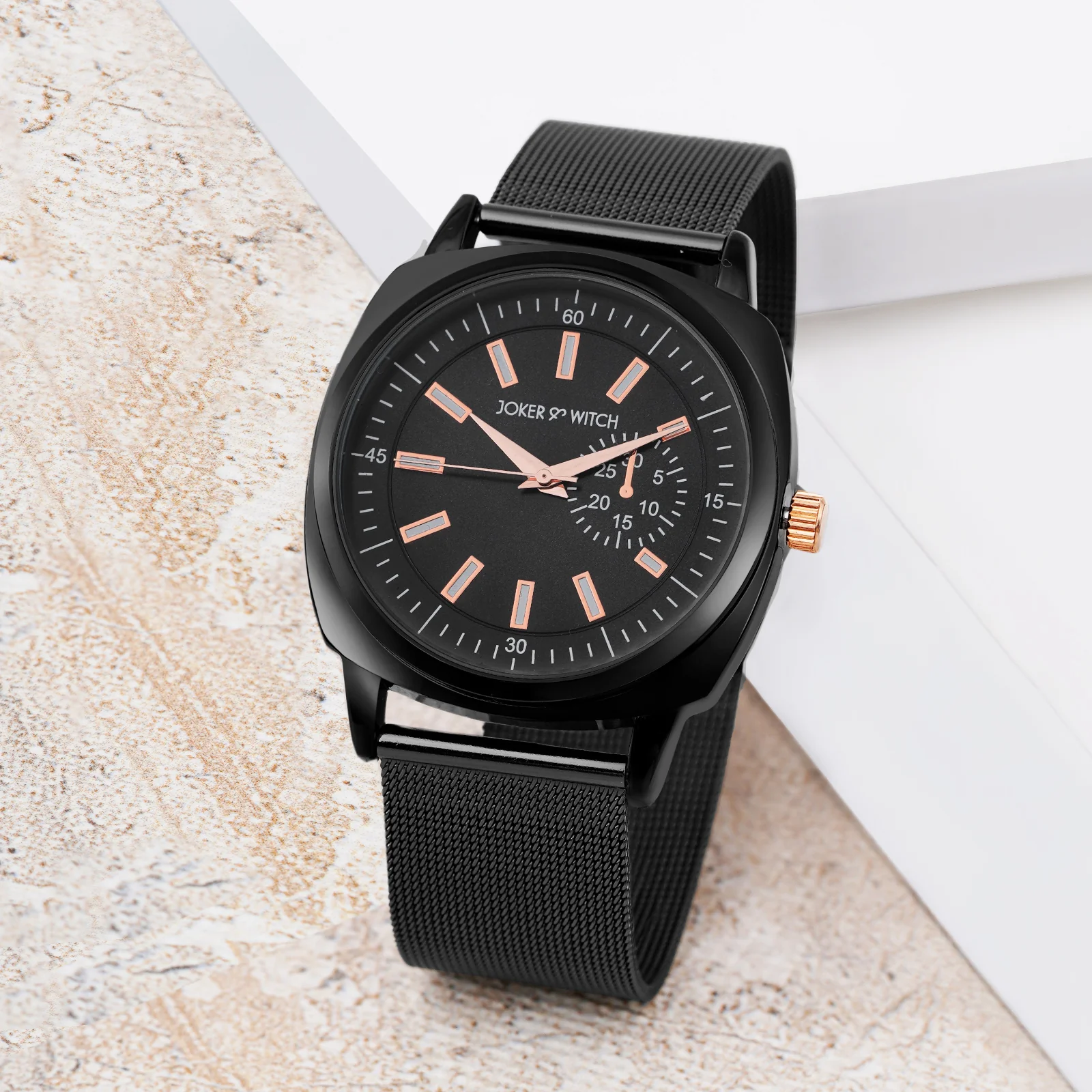 Cadenza Rose Gold Black Large Dial Mesh Strap Men's Watch - Image 2