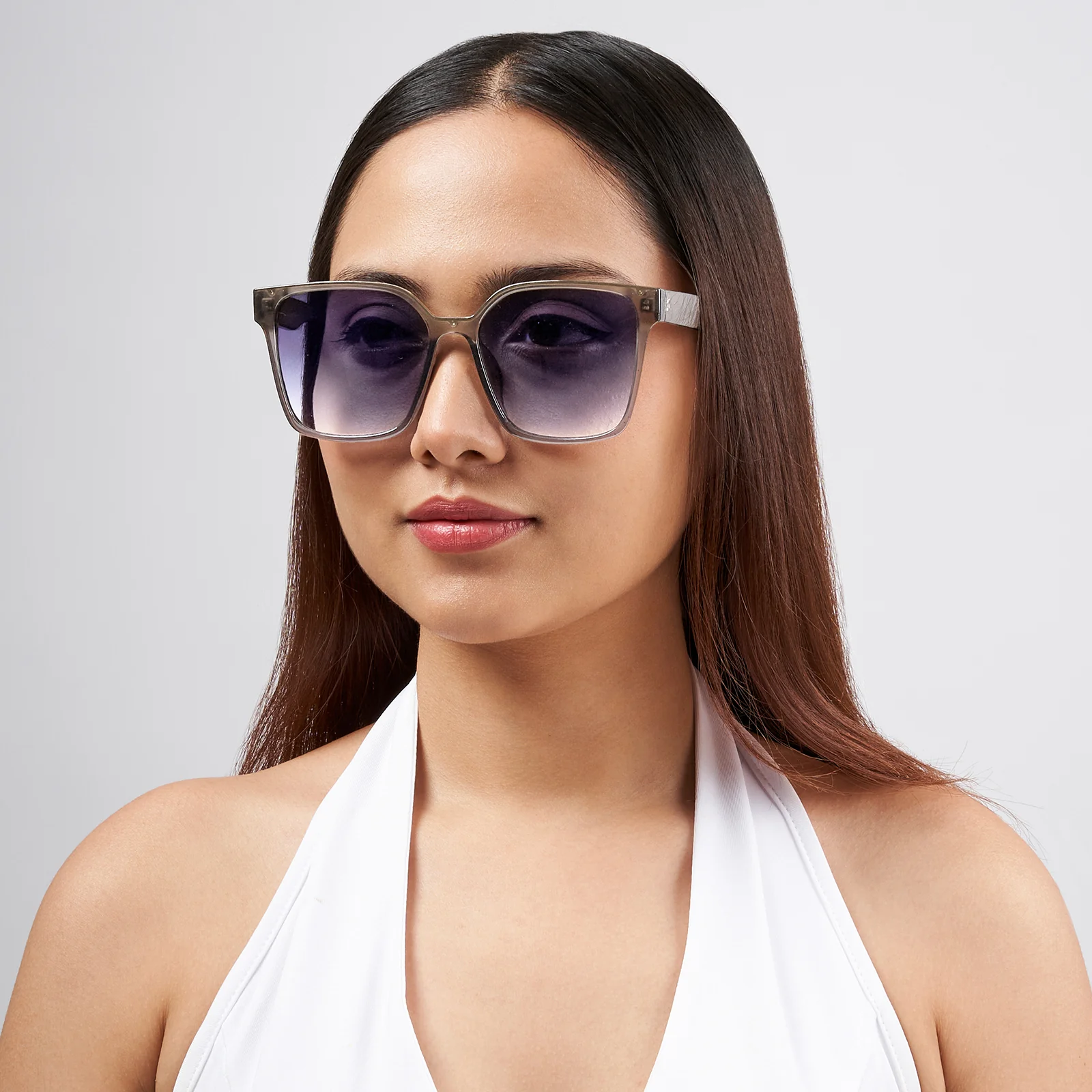 Cali Square Cateye Blue Lens Grey Frame Sunglasses - Image 2