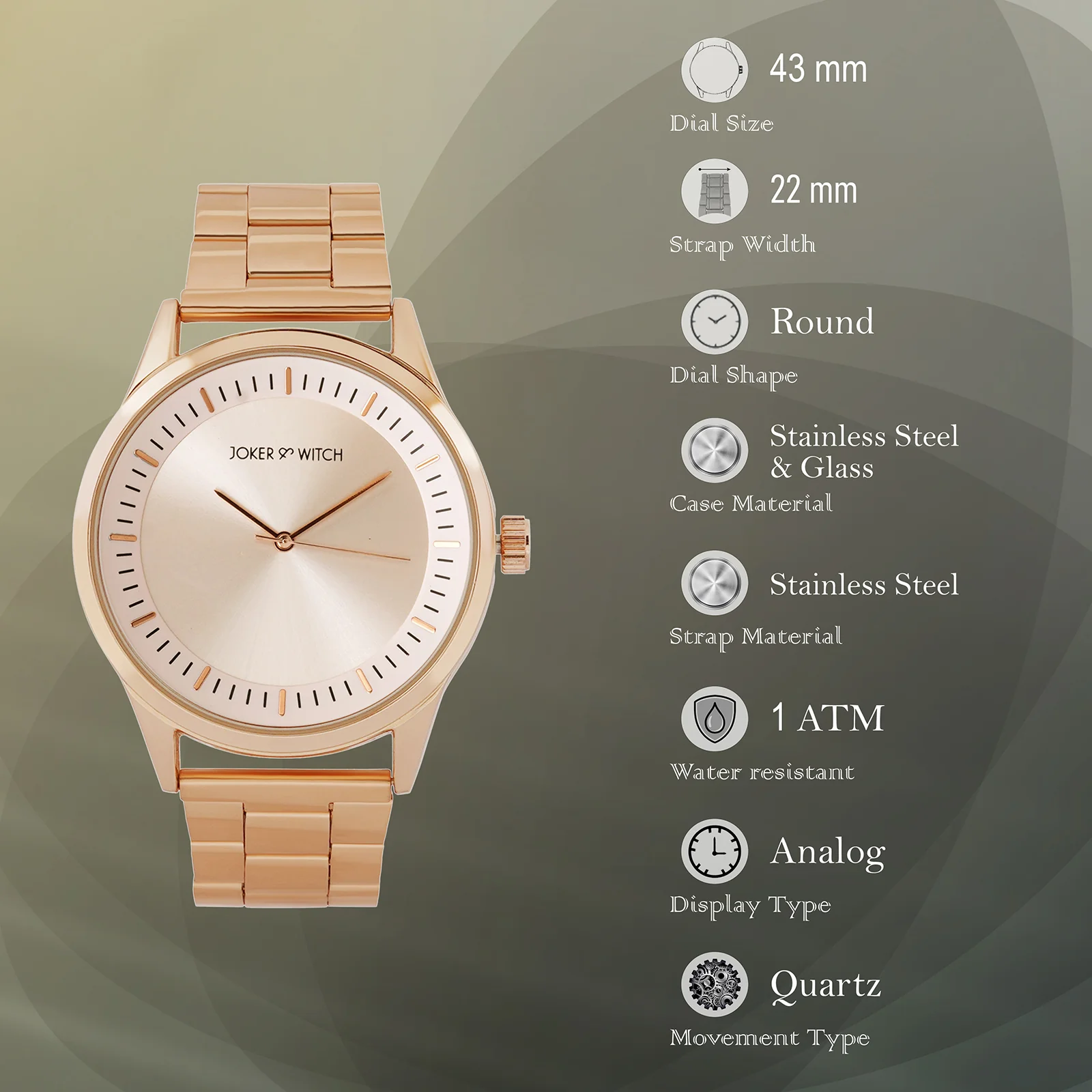 Carioca Rose Gold Large Dial Linked Chain Strap Unisex Watch - Image 7