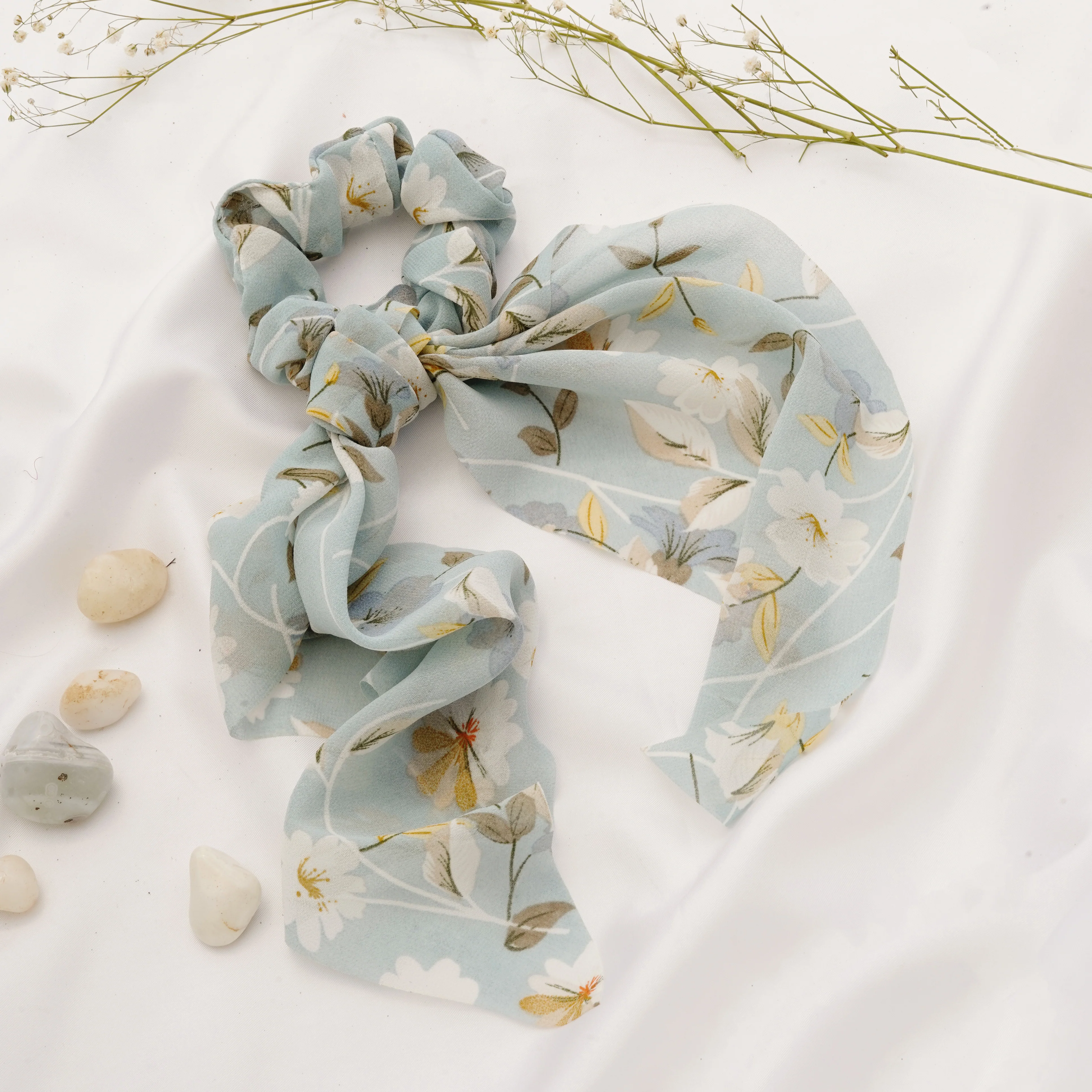 Carya Blue Floral Scarf Scrunchie - Image 2