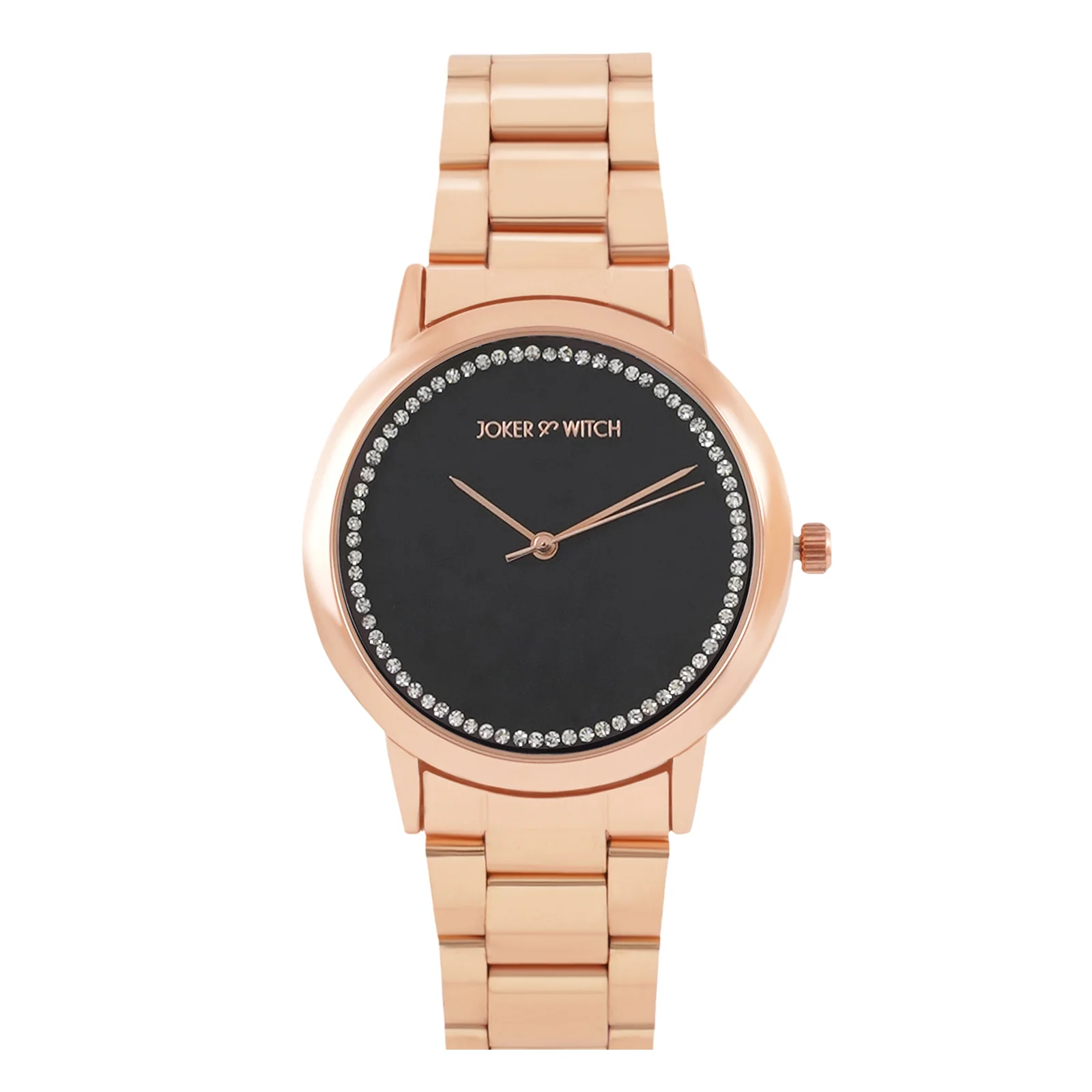 Castor Black Large Rhinestone Dial Rose Gold Linked Chain Strap Women's Watch - Image 3