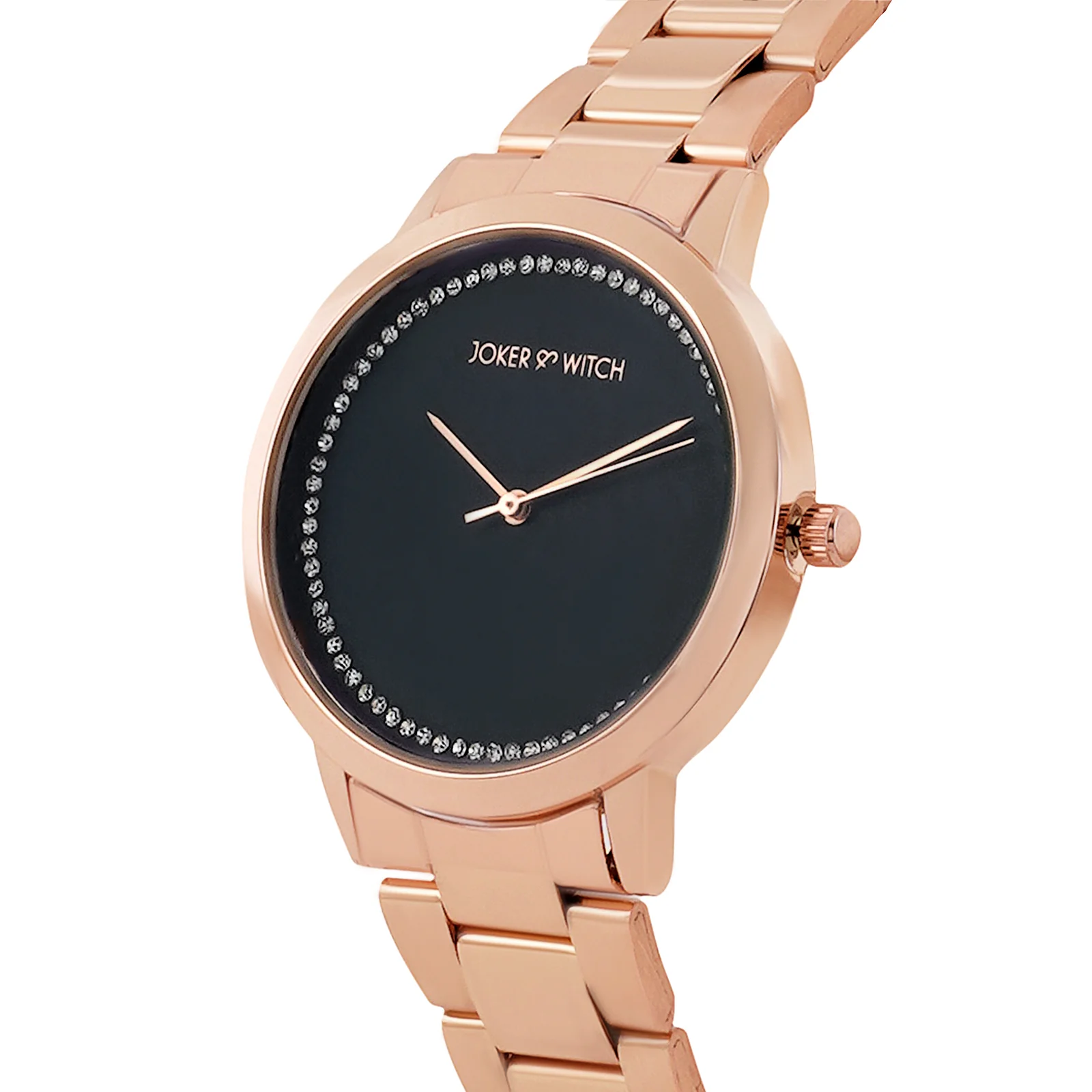Castor Black Large Rhinestone Dial Rose Gold Linked Chain Strap Women's Watch - Image 4