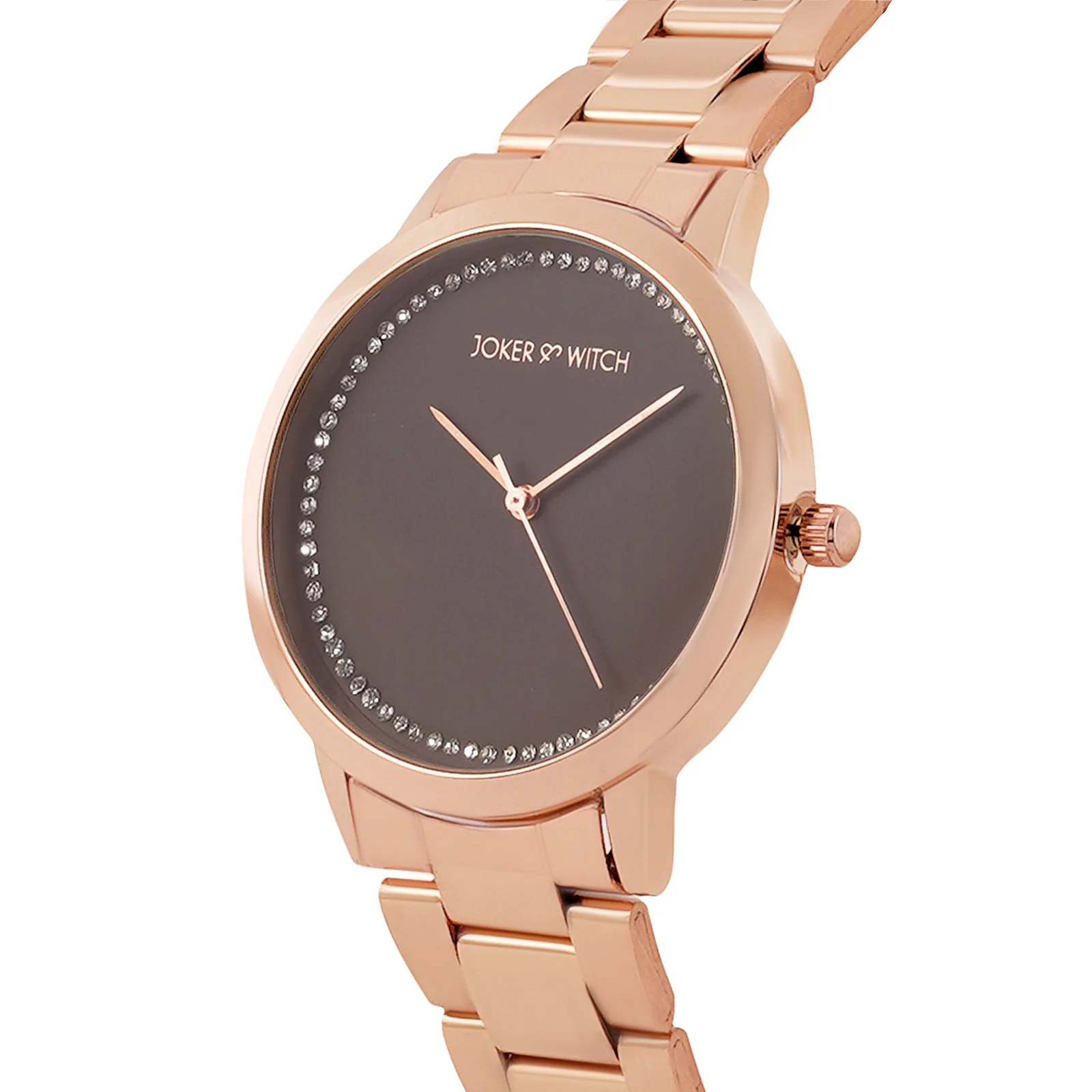 Castor Brown Large Rhinestone Dial Rose Gold Linked Chain Strap Women's Watch - Image 4