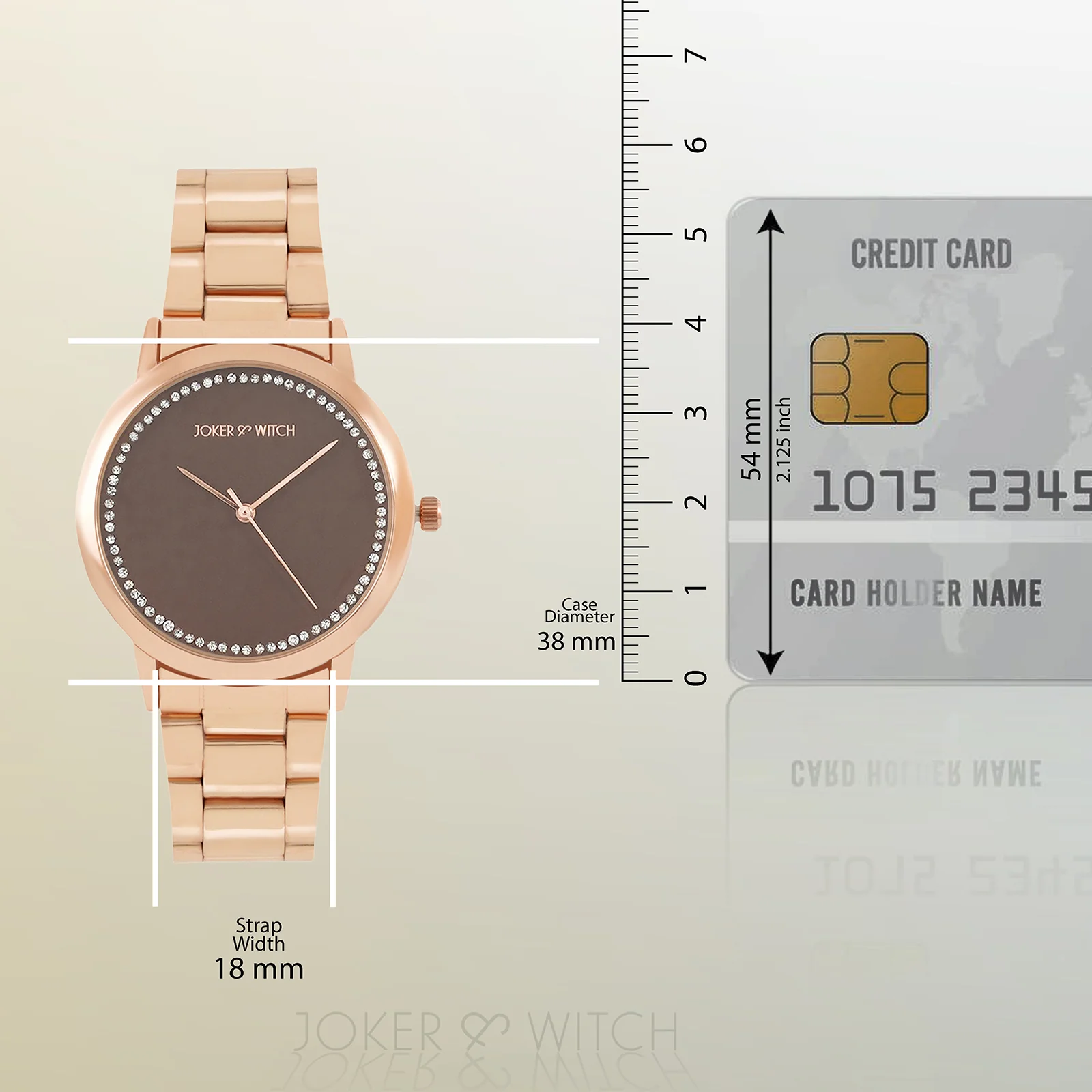 Castor Brown Large Rhinestone Dial Rose Gold Linked Chain Strap Women's Watch - Image 8