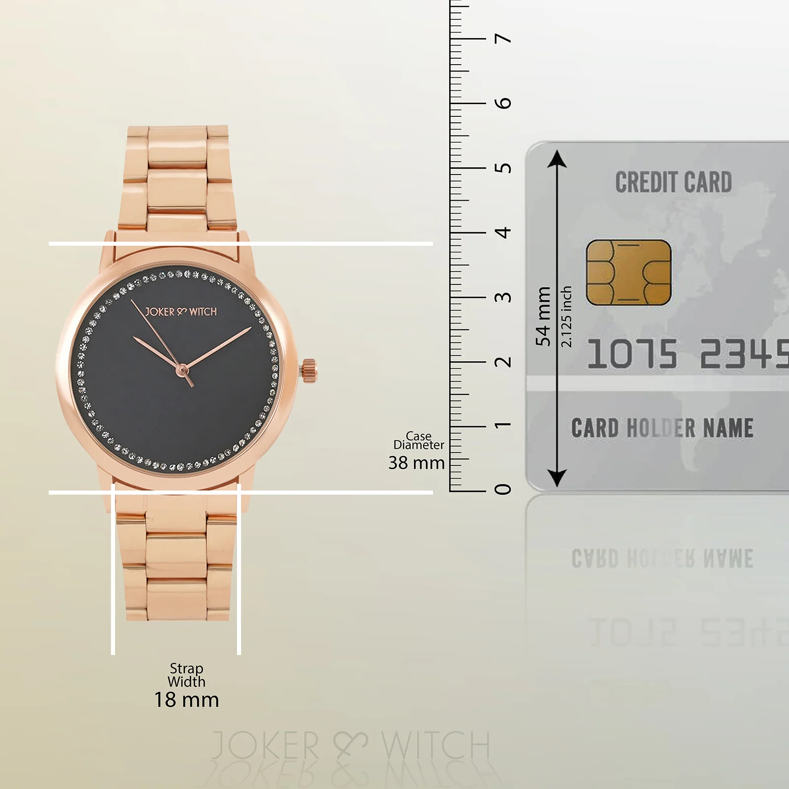 Castor Grey Large Rhinestone Dial Rose Gold Linked Chain Strap Women's Watch - Image 8