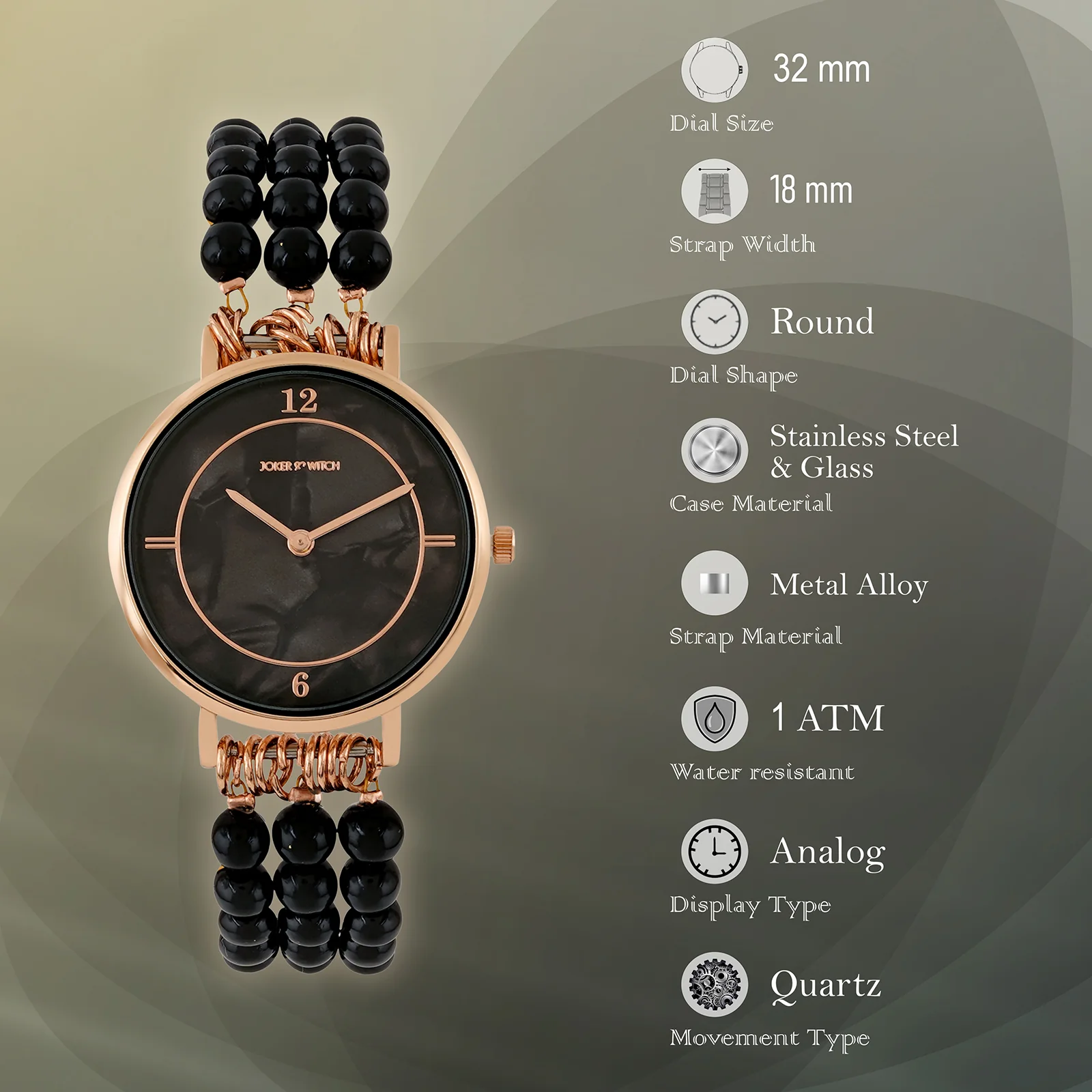 Catherine Black MOP Medium Dial Pearl Strap Women's Watch - Image 9