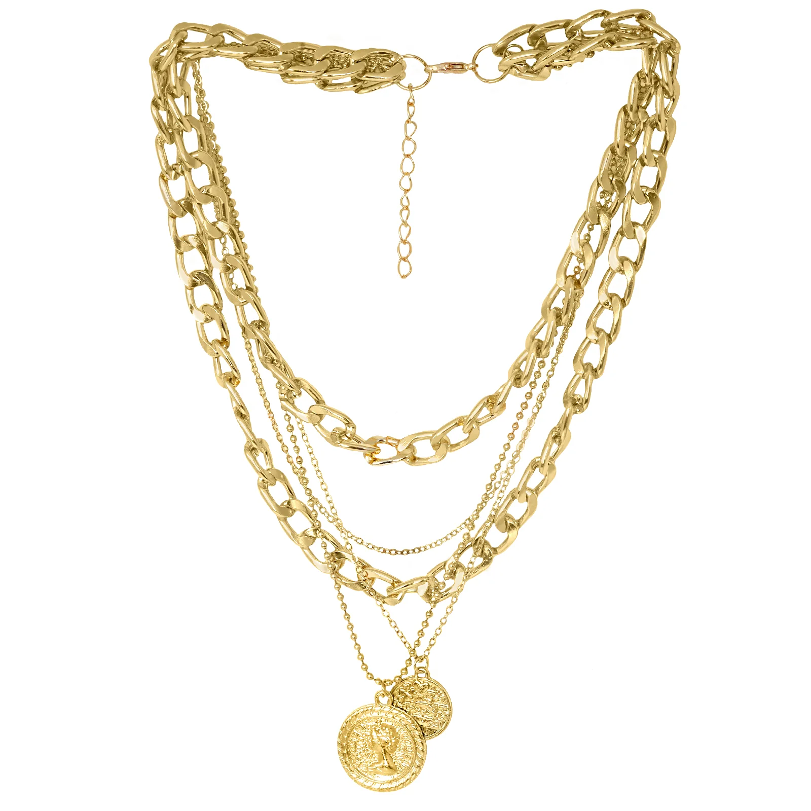 Chain Link Medallion Layered Gold Necklace - Image 2