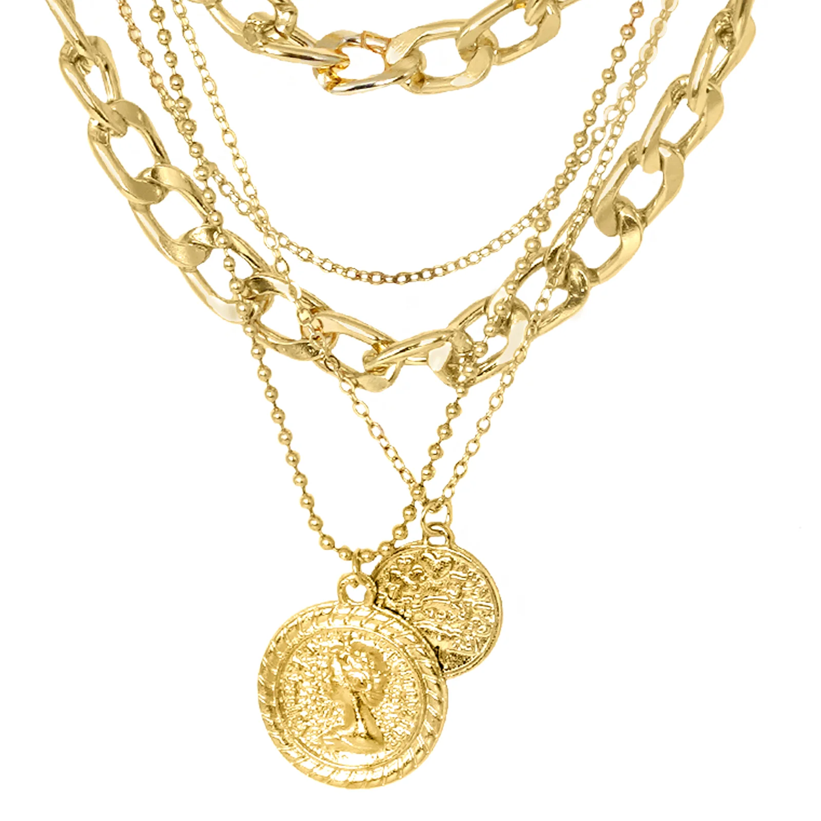 Chain Link Medallion Layered Gold Necklace - Image 3
