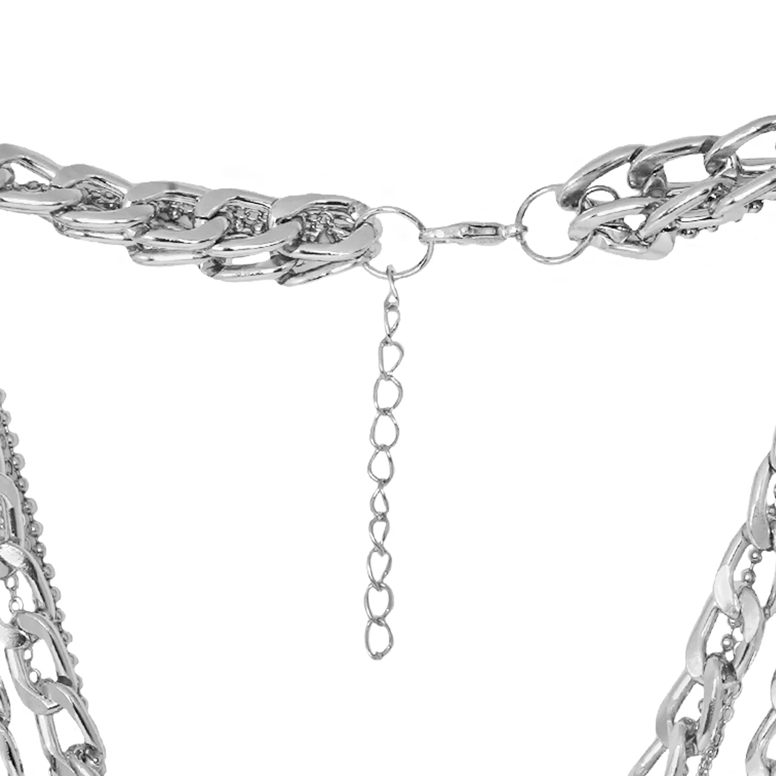 Chain Link Medallion Layered Silver Necklace - Image 4