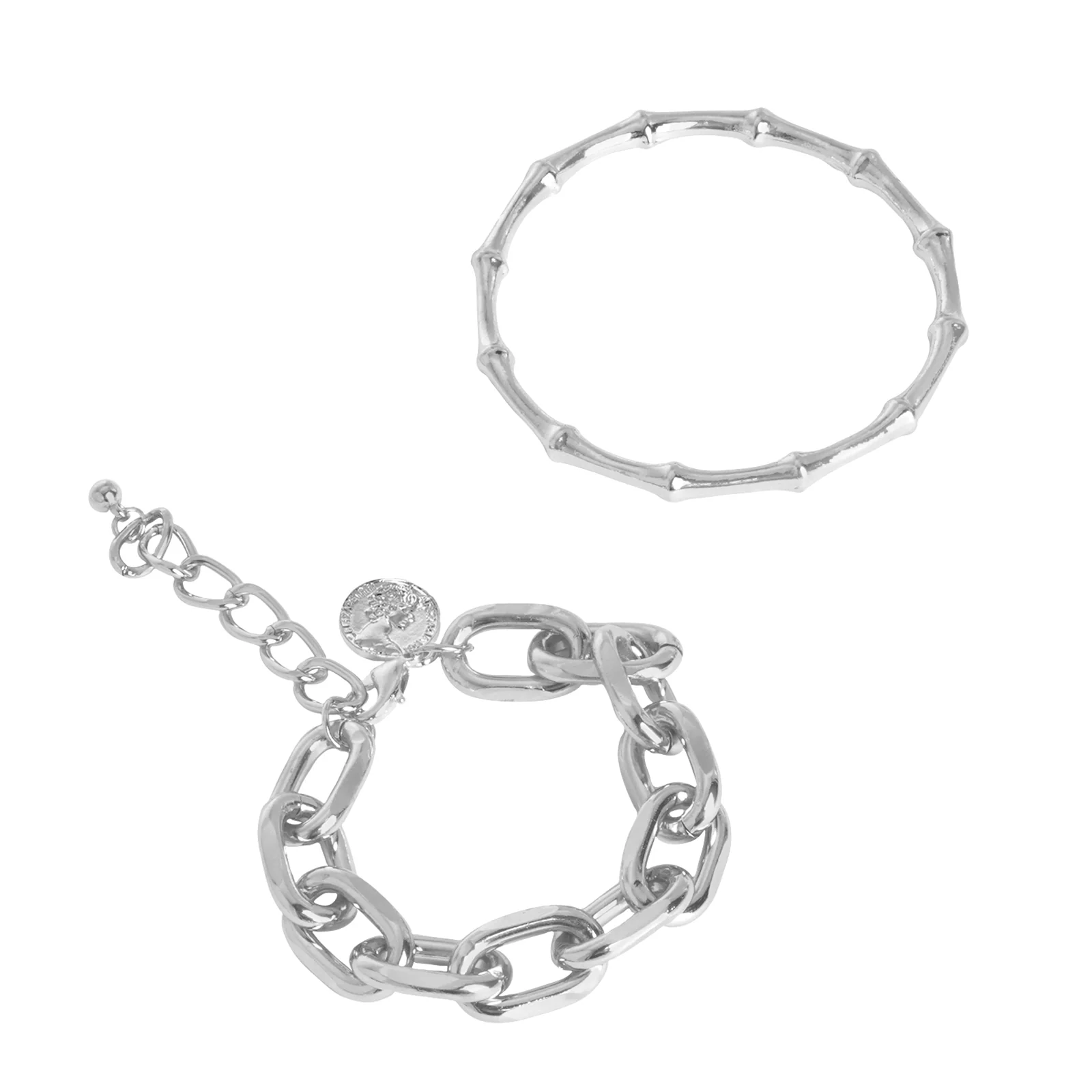 Nadia Silver Chain Link Set of 2 Bracelet - Image 2