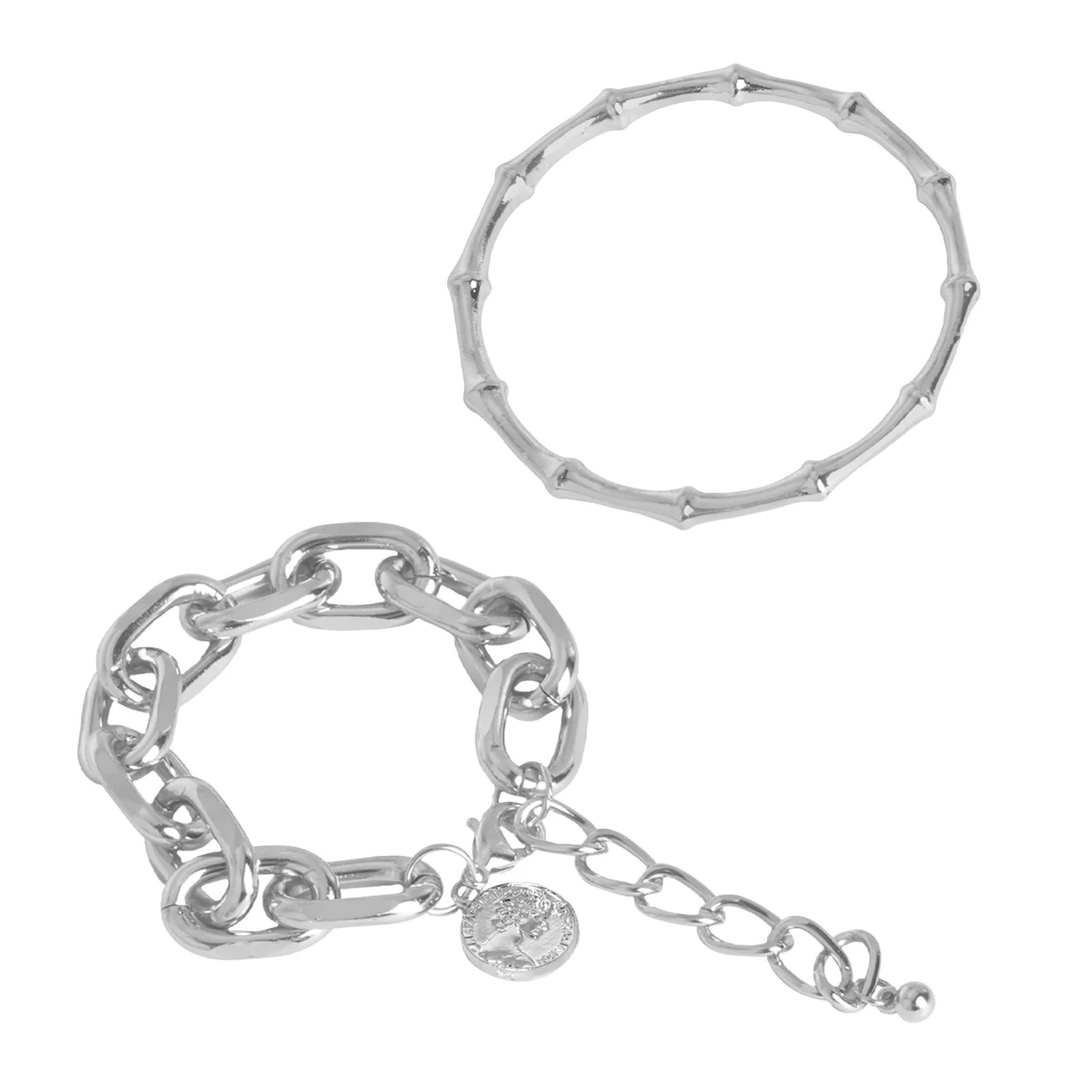 Nadia Silver Chain Link Set of 2 Bracelet - Image 3