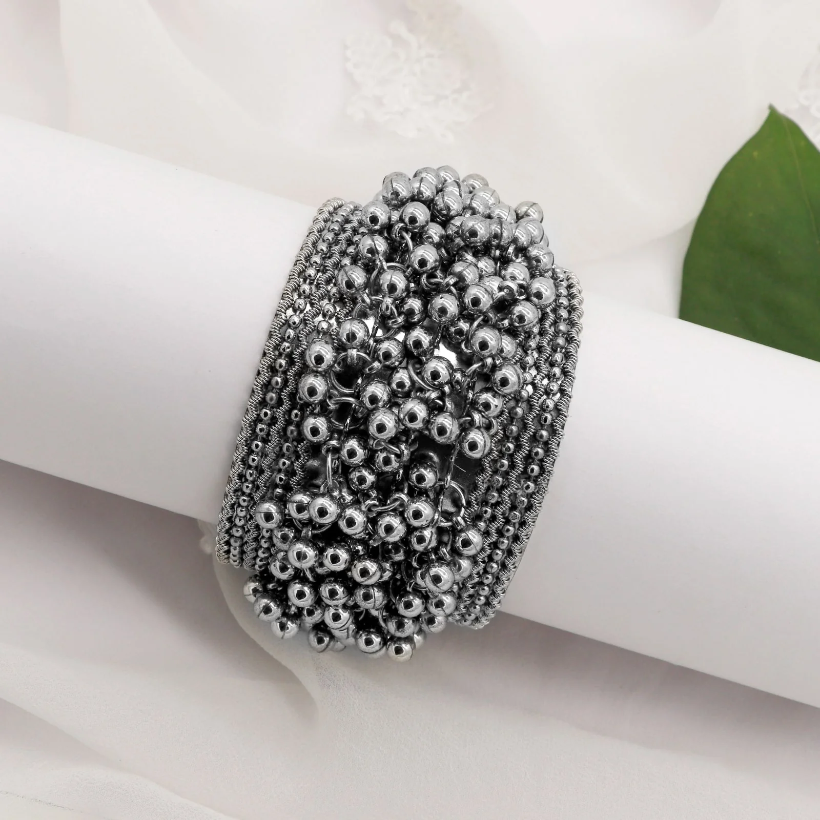 Chakrika Silver Gungroo Oxidized Bangle - Image 2