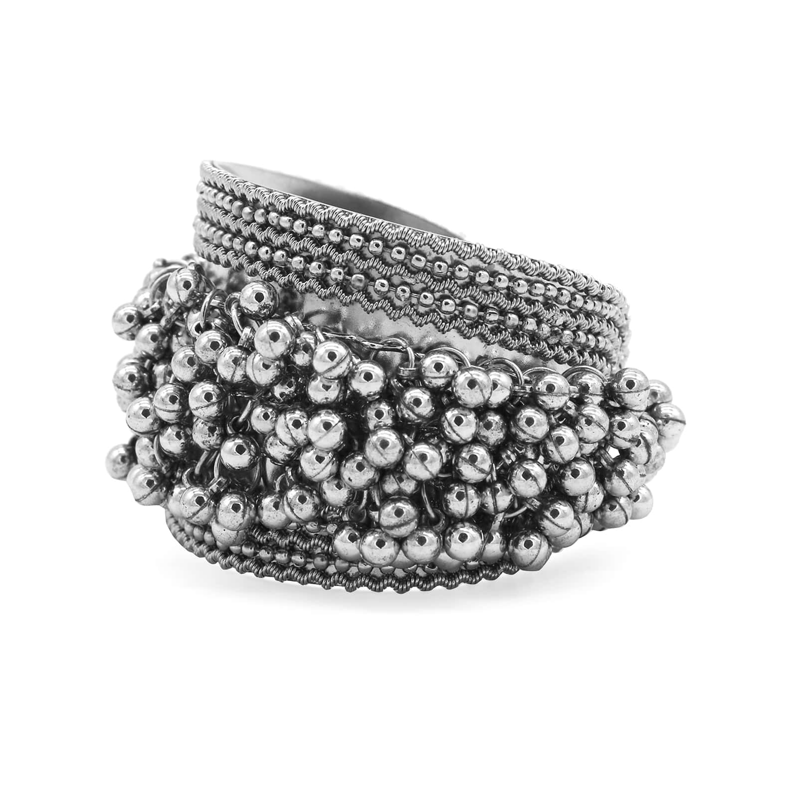 Chakrika Silver Gungroo Oxidized Bangle - Image 4