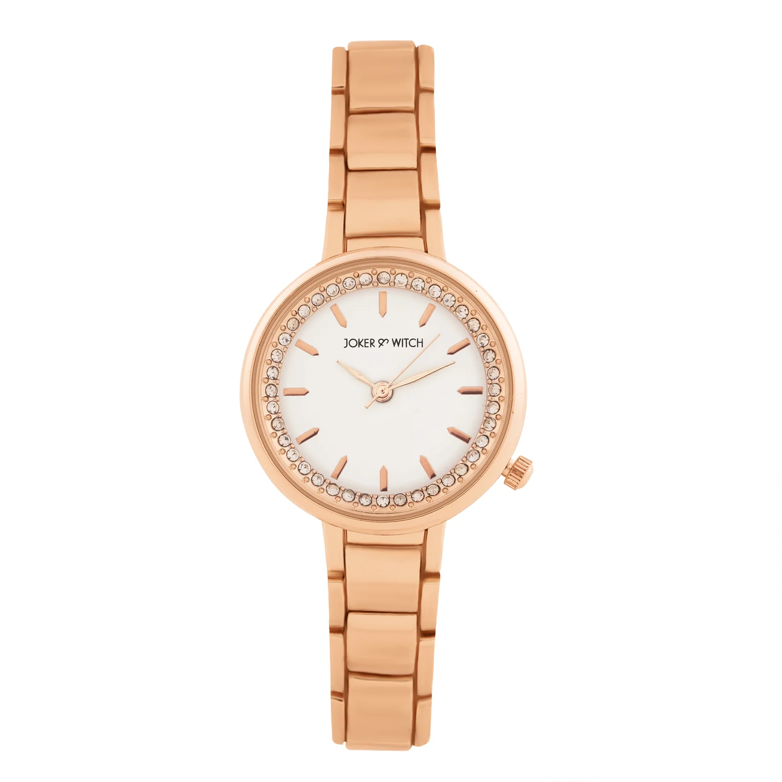Chantal White Small Rhinestone Dial Rose Gold Linked Chain Strap Women's Watch - Image 3