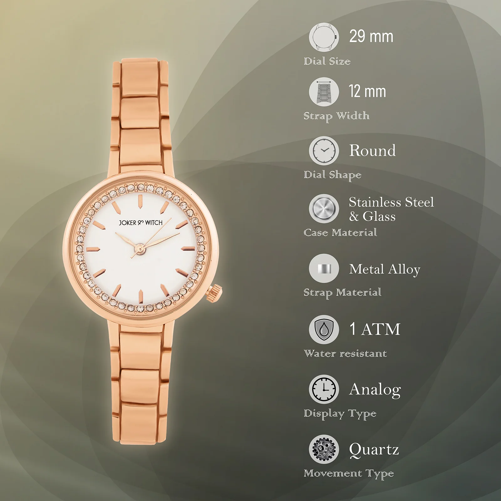 Chantal White Small Rhinestone Dial Rose Gold Linked Chain Strap Women's Watch - Image 7