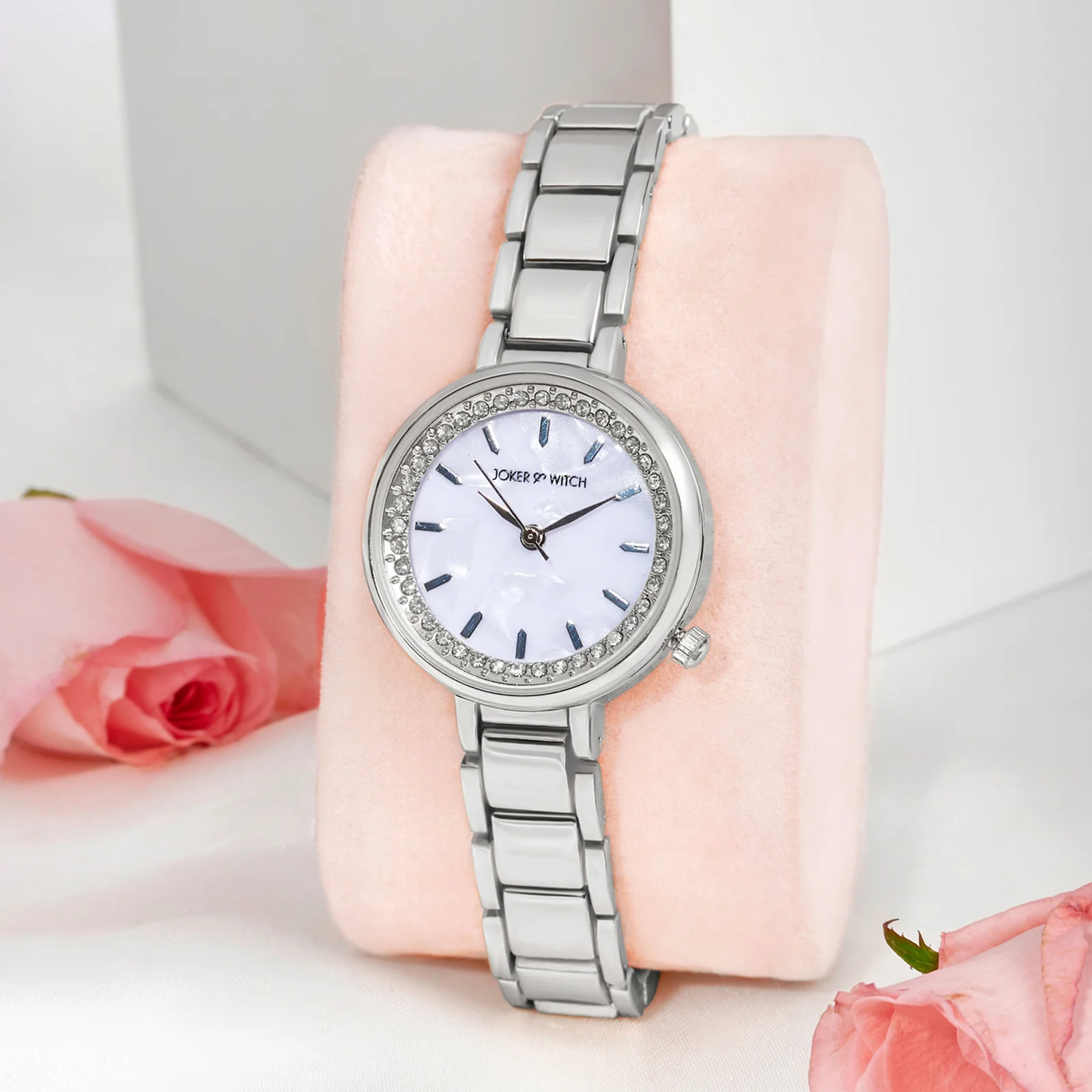 Chantal White Small Rhinestone Dial Silver Linked Chain Strap Women's Watch - Image 2