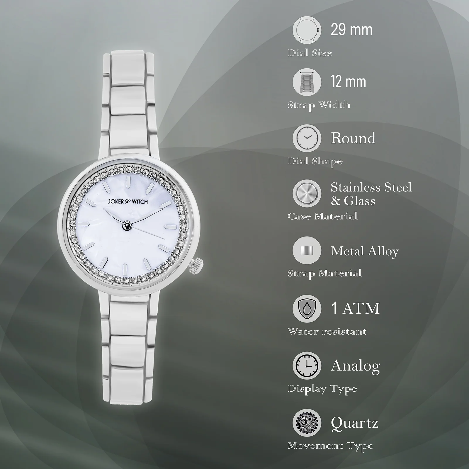 Chantal White Small Rhinestone Dial Silver Linked Chain Strap Women's Watch - Image 7