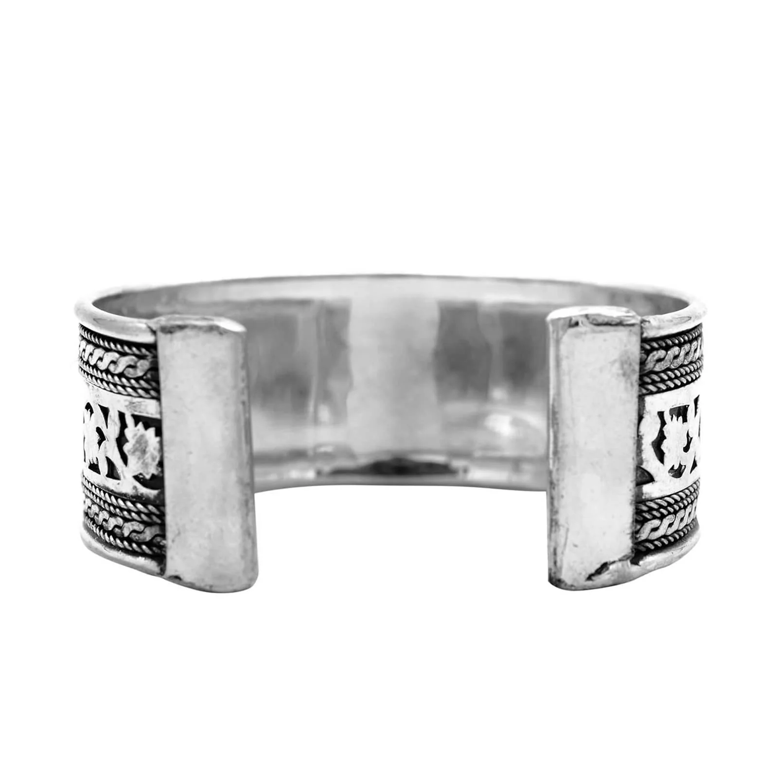 Chaya Floral Embossed Silver Oxidized Cuff - Image 6